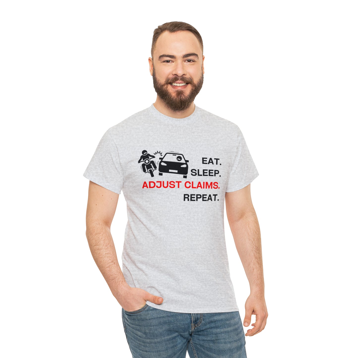 Claims Adjuster (Motorcyclist / Car / Black) Unisex Heavy Cotton Tee