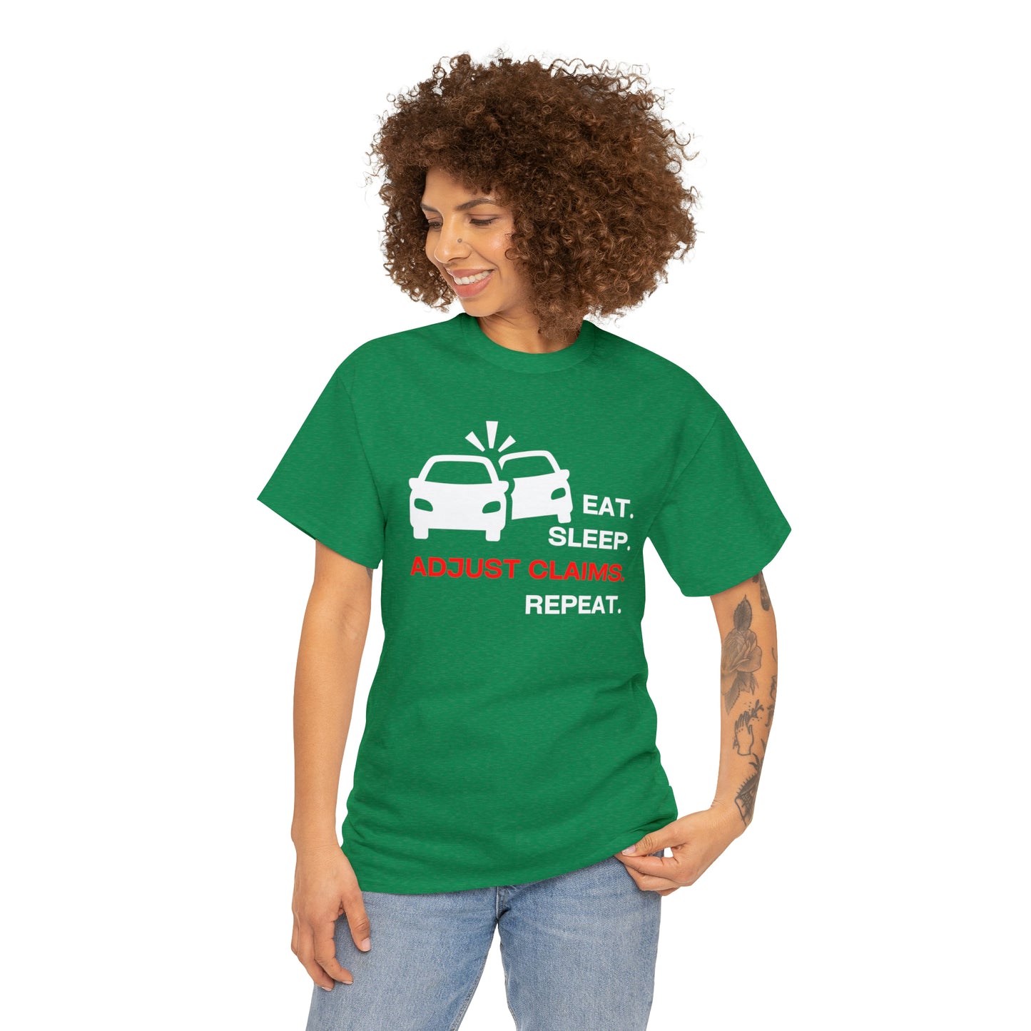 Claims Adjuster (Double Car/ White Print) Unisex Heavy Cotton Tee