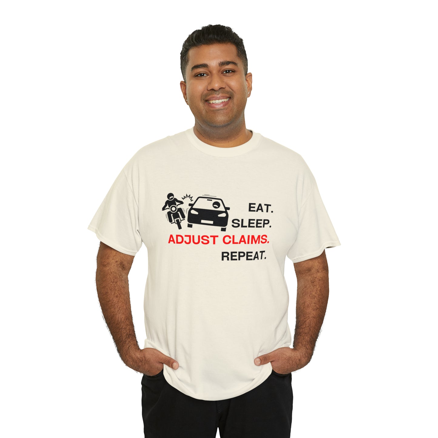 Claims Adjuster (Motorcyclist / Car / Black) Unisex Heavy Cotton Tee