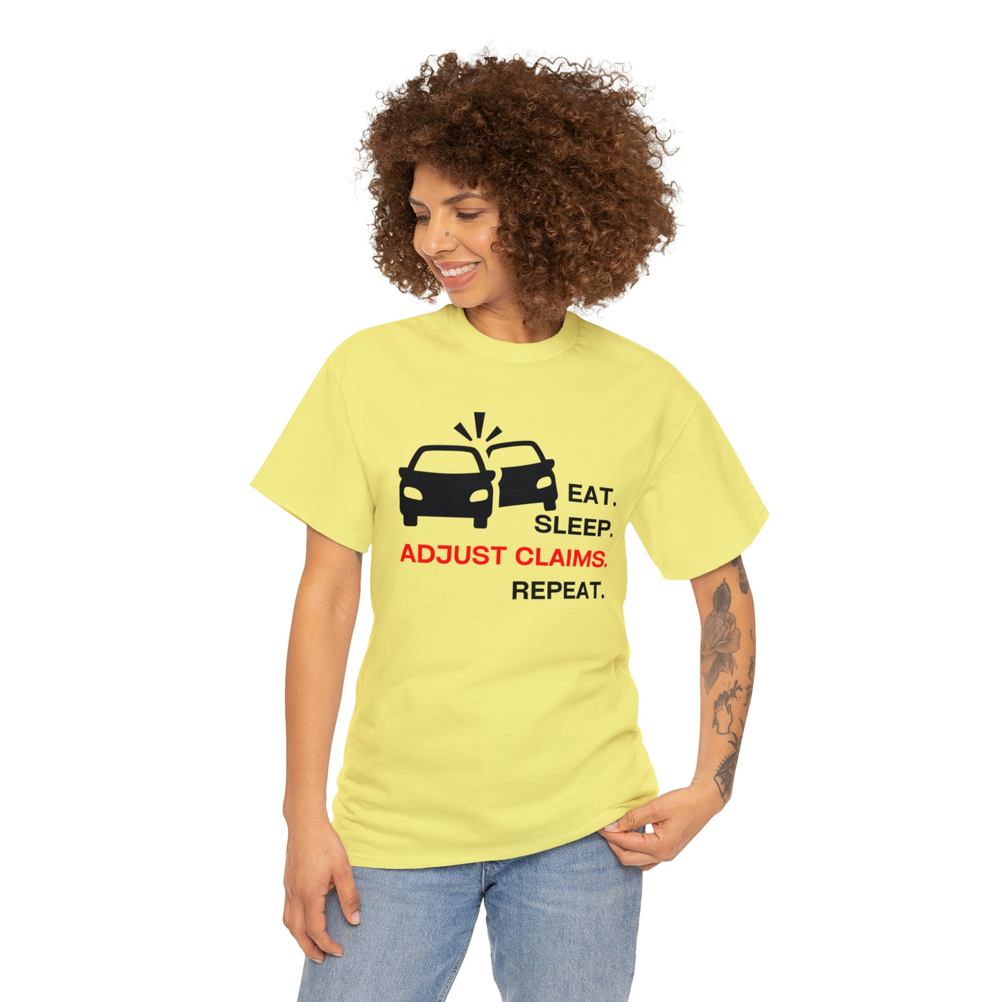 Claims Adjuster (Double Car/ Black Print) Unisex Heavy Cotton Tee