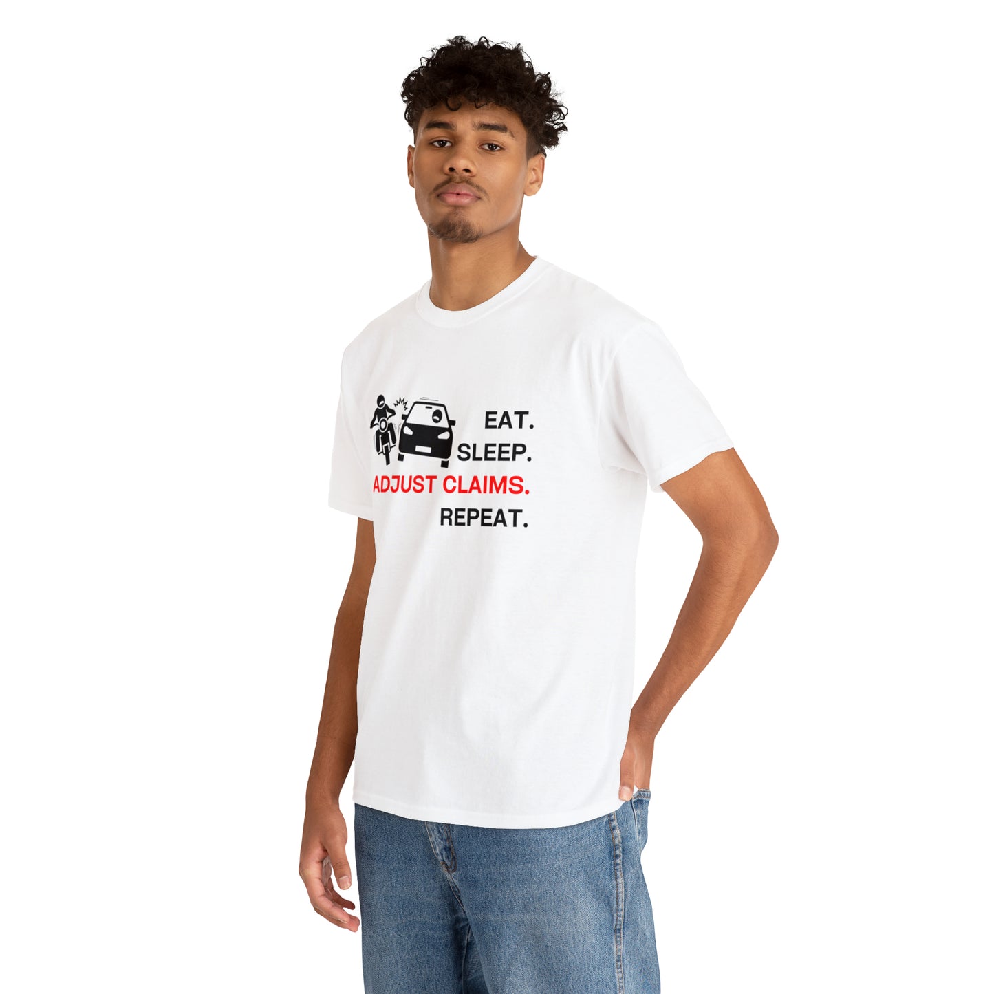 Claims Adjuster (Motorcyclist / Car / Black) Unisex Heavy Cotton Tee