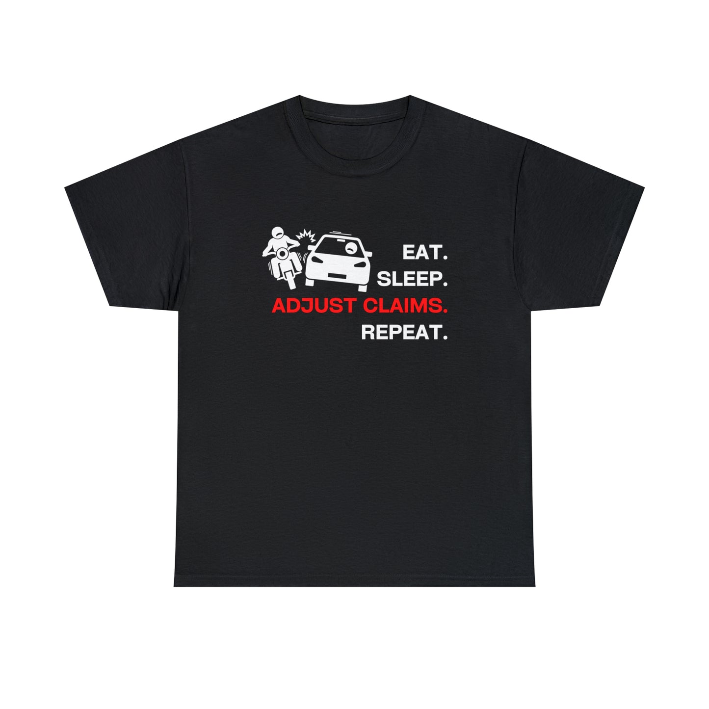 Claims Adjuster (Motorcyclist / Car / White) Unisex Heavy Cotton Tee