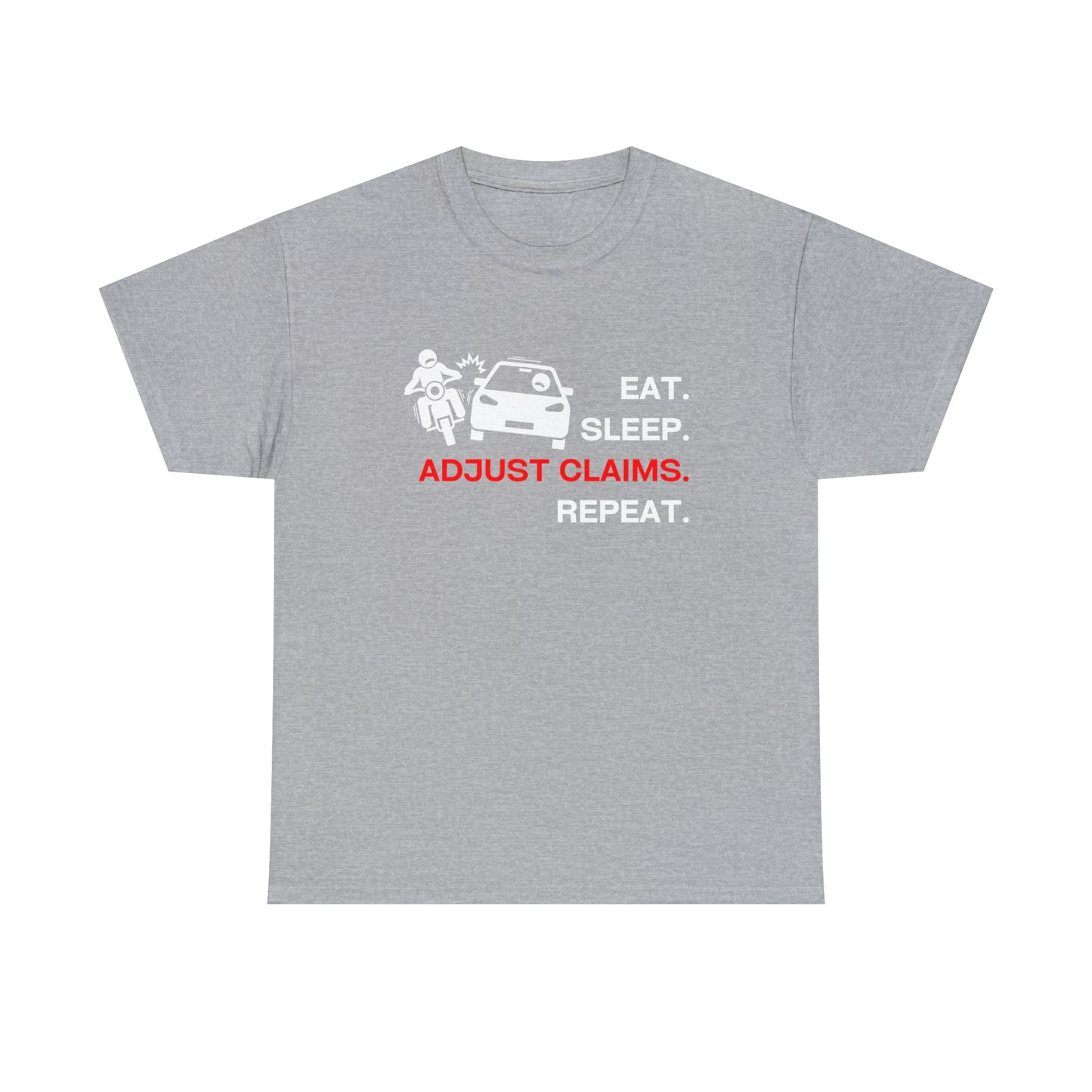 Claims Adjuster (Motorcyclist / Car / White) Unisex Heavy Cotton Tee