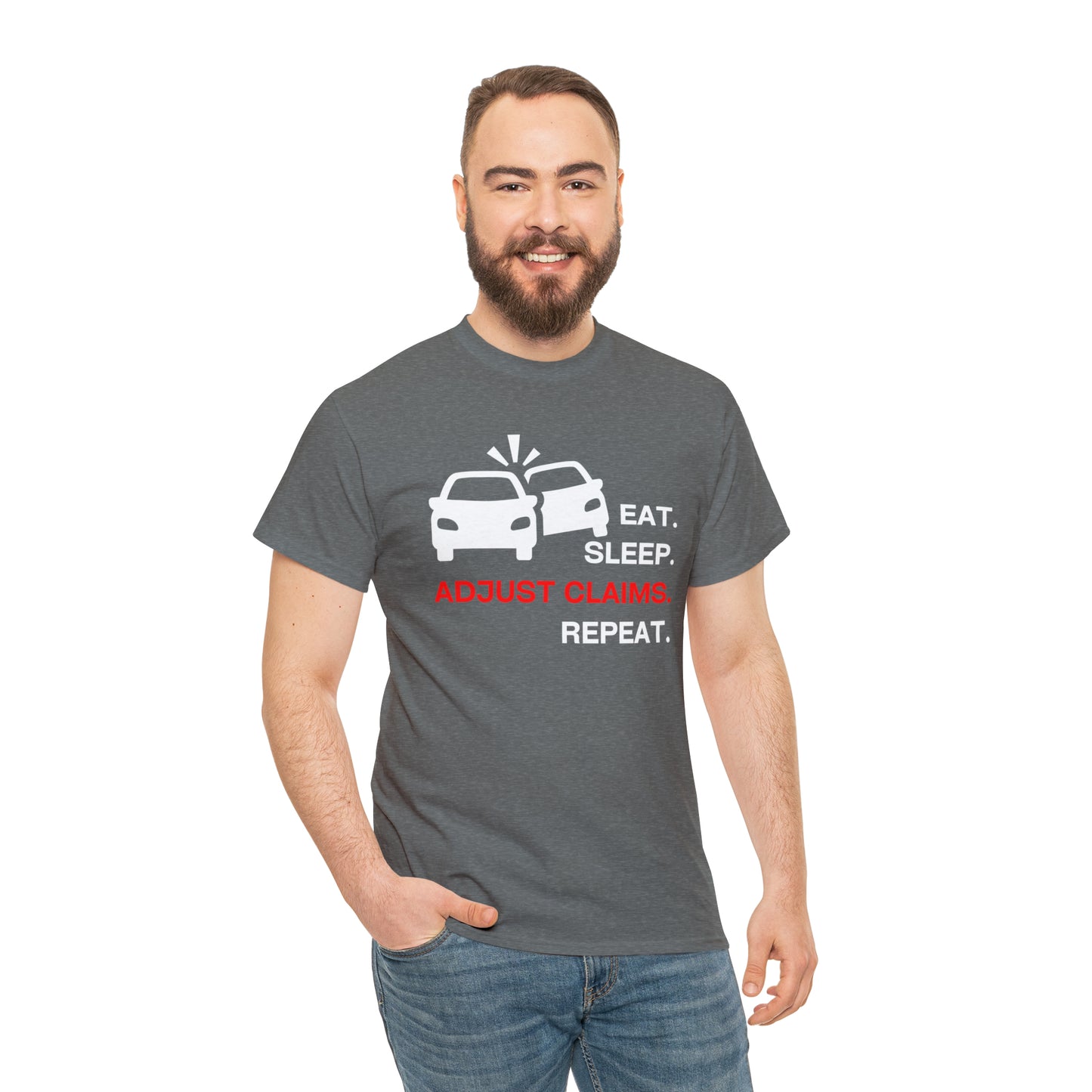 Claims Adjuster (Double Car/ White Print) Unisex Heavy Cotton Tee