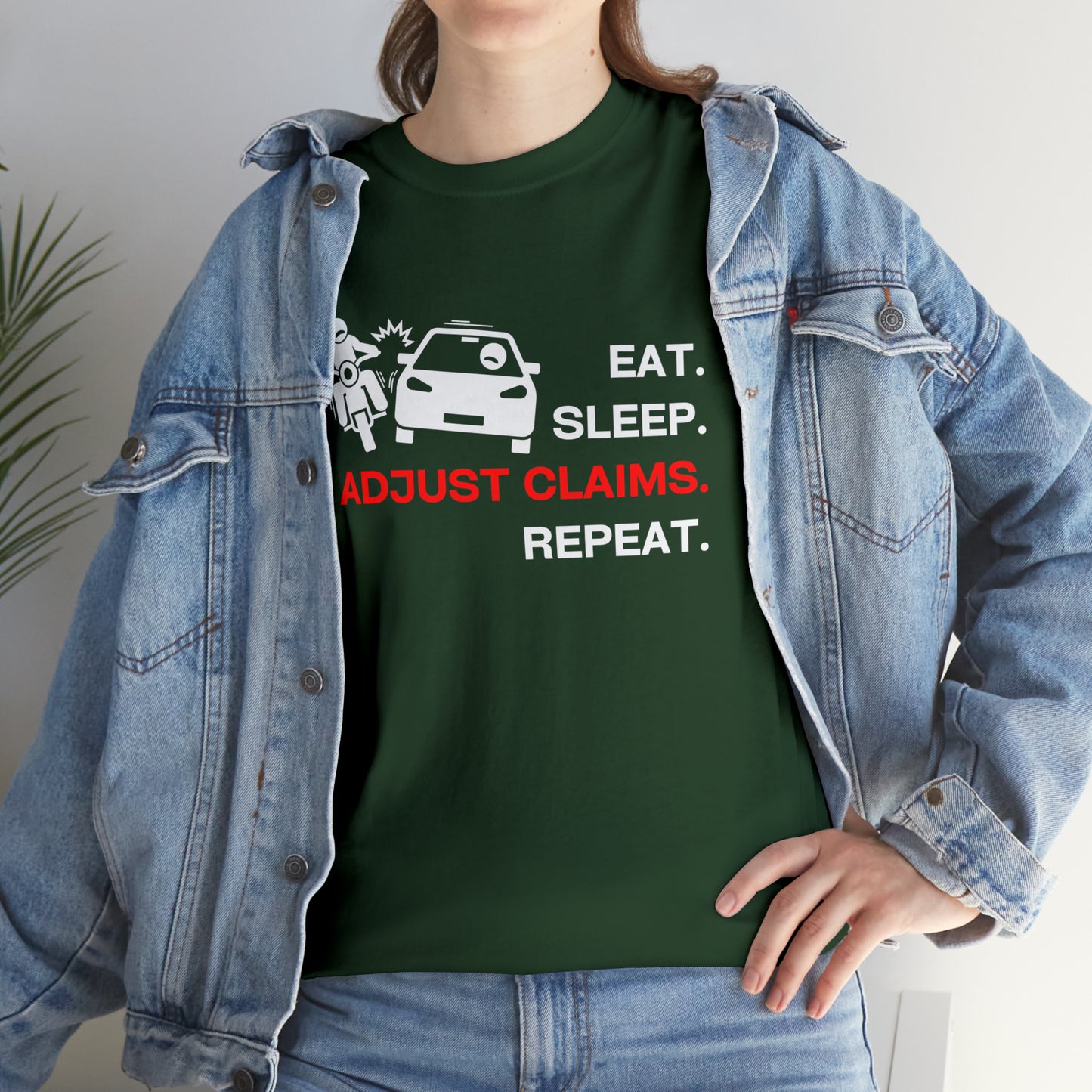 Claims Adjuster (Motorcyclist / Car / White) Unisex Heavy Cotton Tee