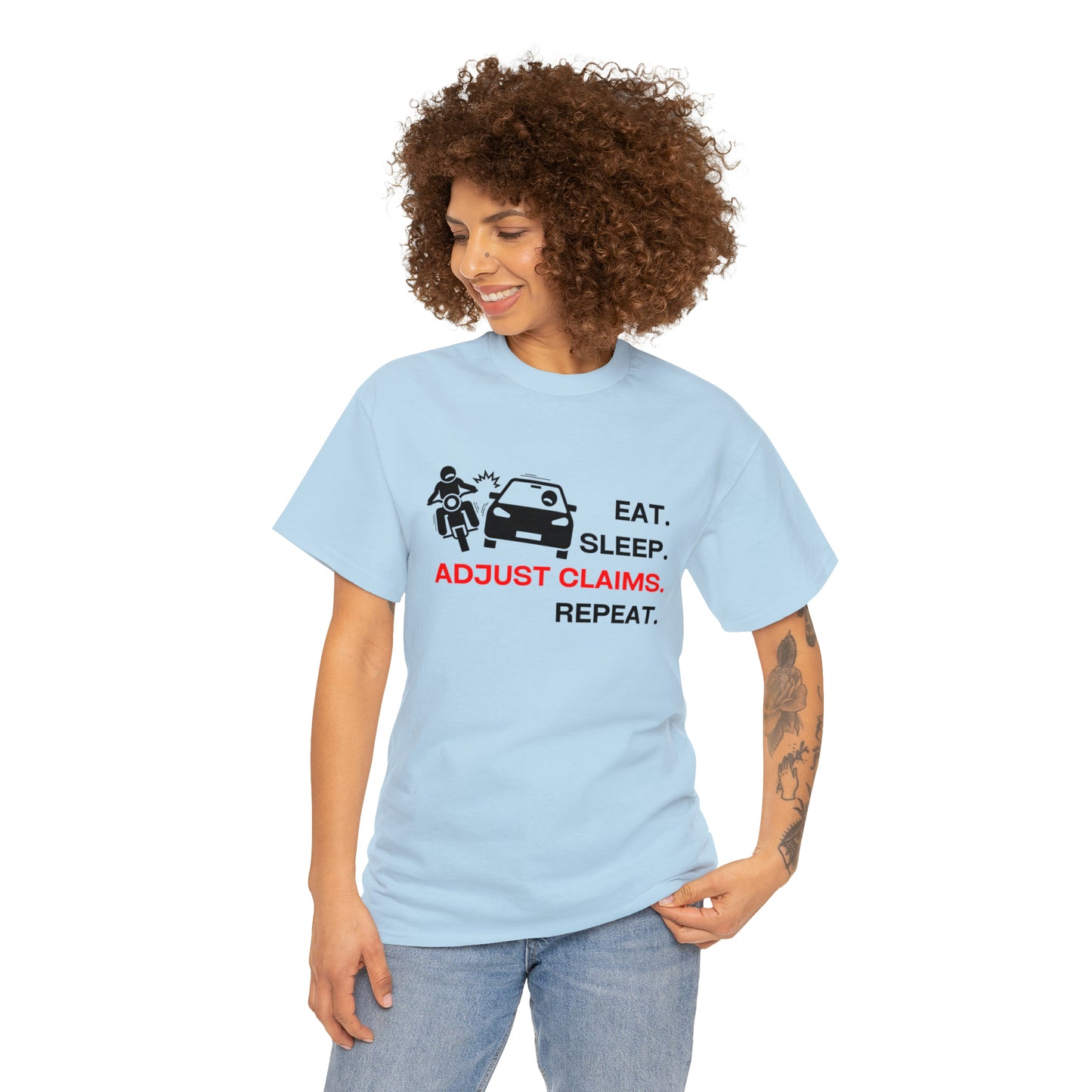 Claims Adjuster (Motorcyclist / Car / Black) Unisex Heavy Cotton Tee