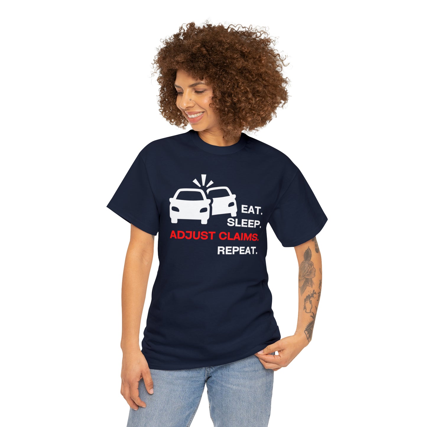 Claims Adjuster (Double Car/ White Print) Unisex Heavy Cotton Tee