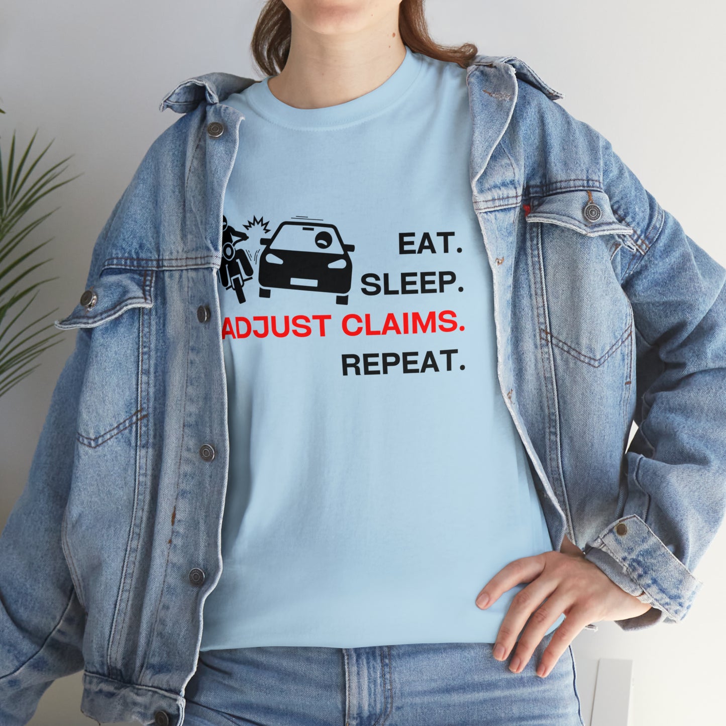 Claims Adjuster (Motorcyclist / Car / Black) Unisex Heavy Cotton Tee