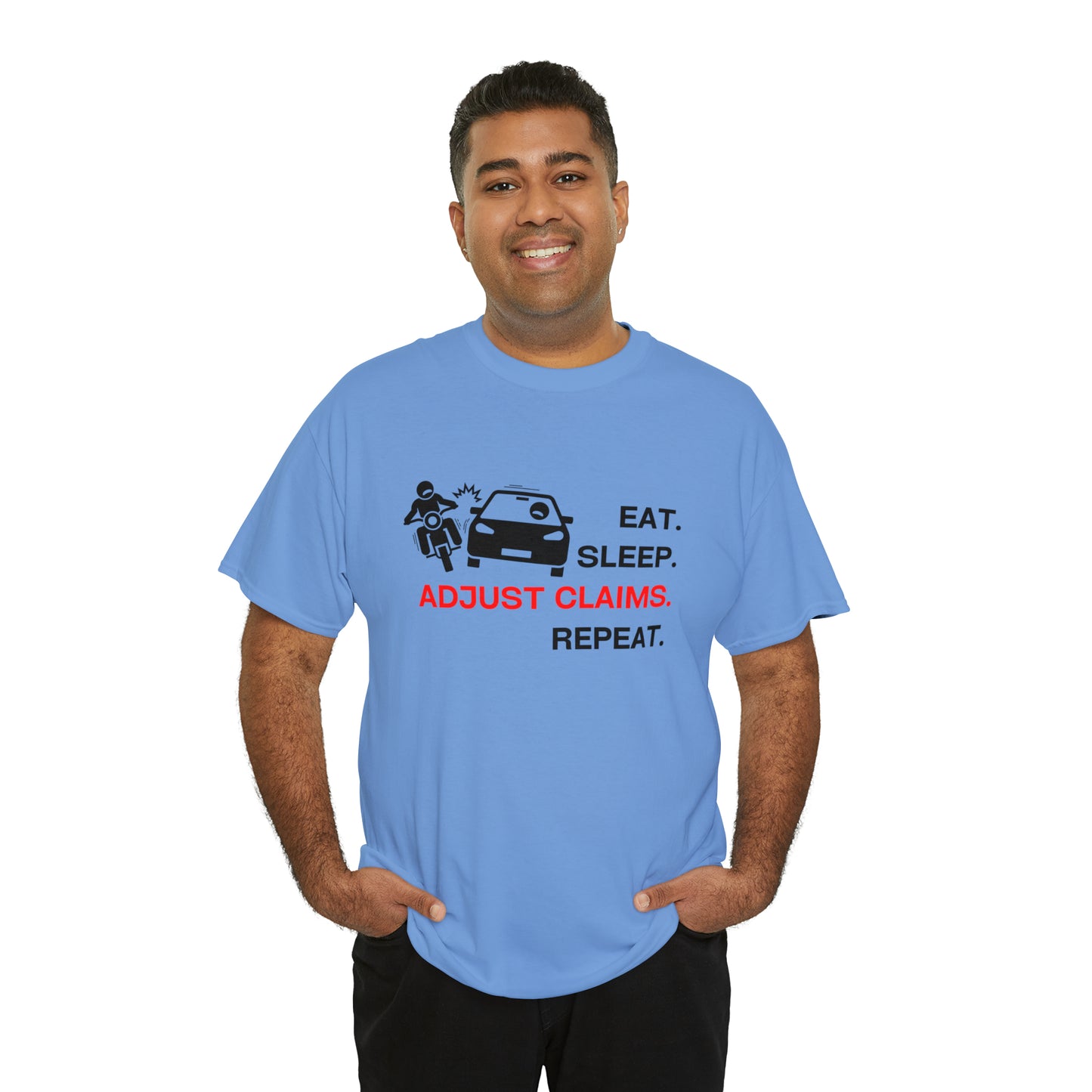 Claims Adjuster (Motorcyclist / Car / Black) Unisex Heavy Cotton Tee