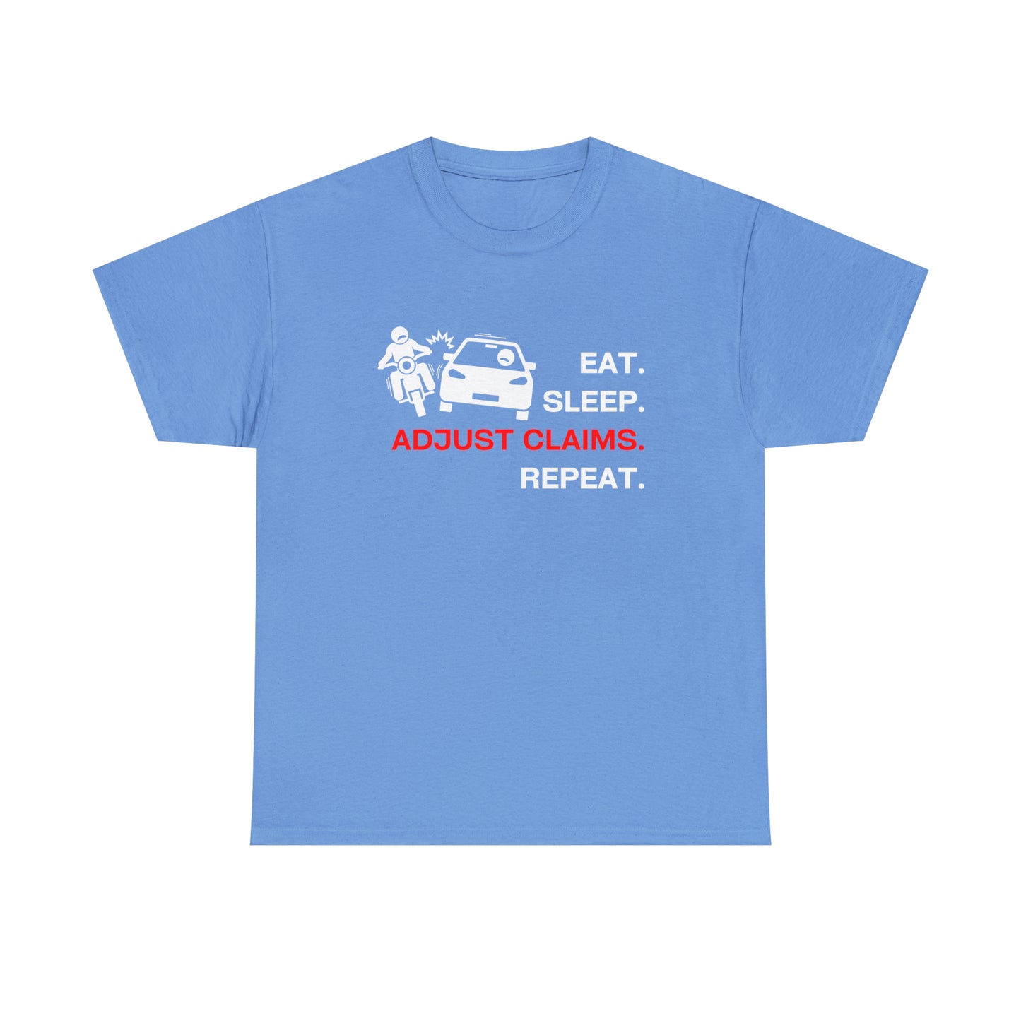 Claims Adjuster (Motorcyclist / Car / White) Unisex Heavy Cotton Tee