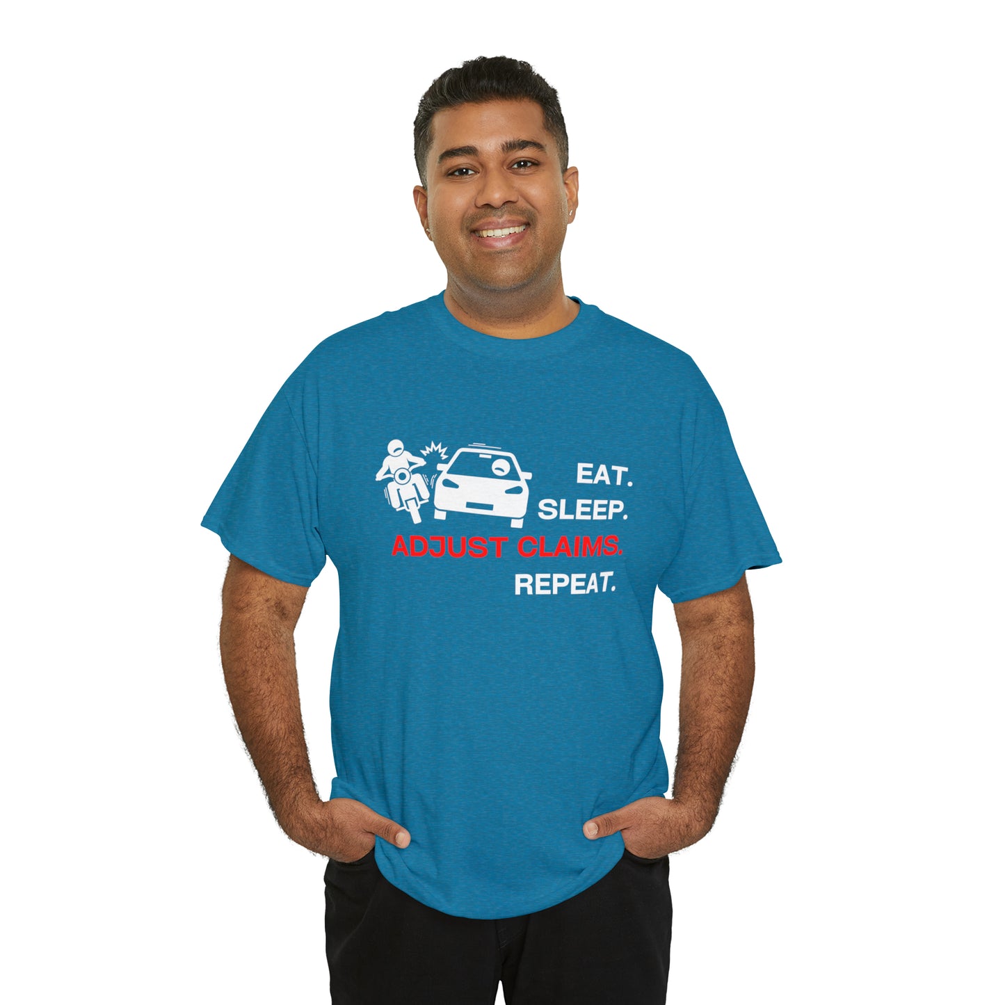 Claims Adjuster (Motorcyclist / Car / White) Unisex Heavy Cotton Tee