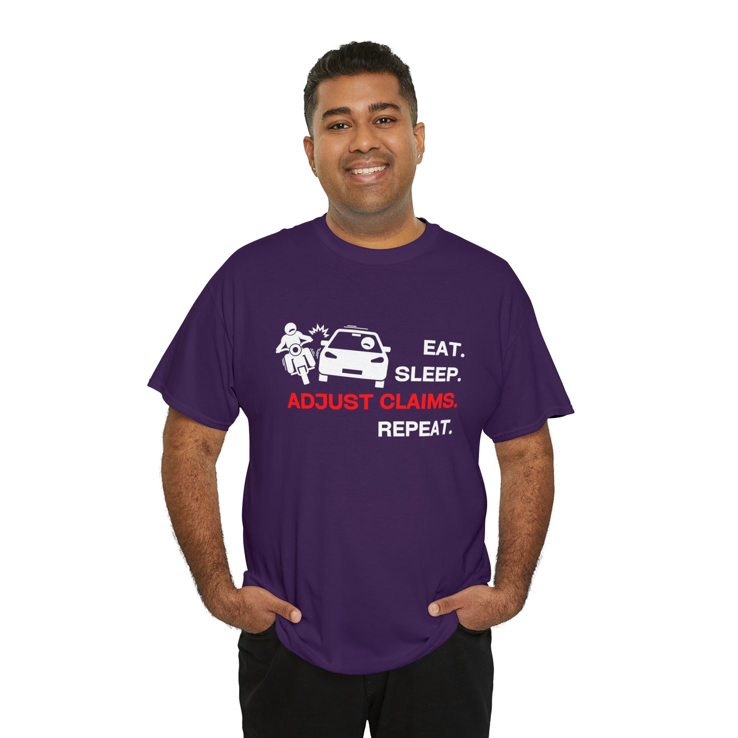 Claims Adjuster (Motorcyclist / Car / White) Unisex Heavy Cotton Tee