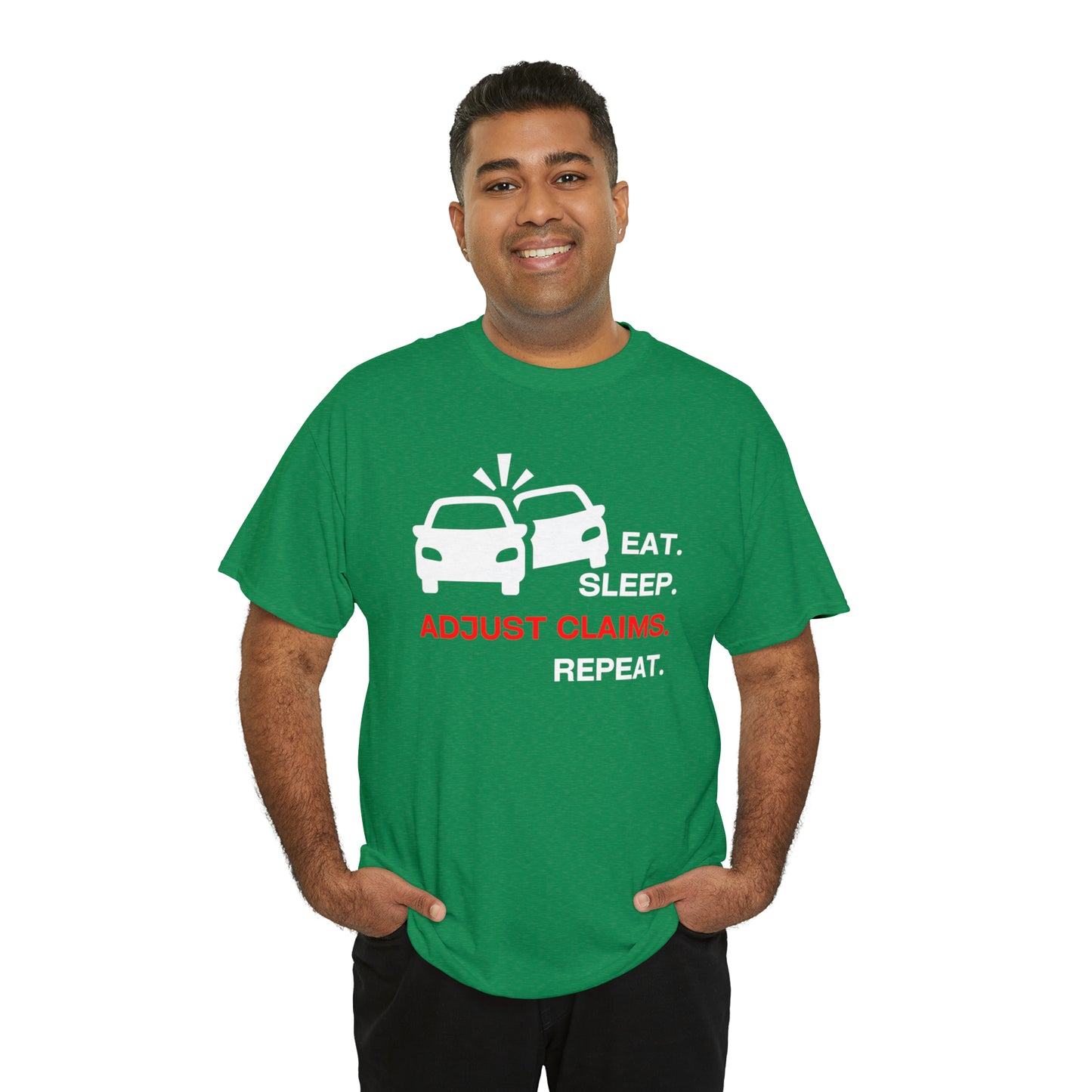 Claims Adjuster (Double Car/ White Print) Unisex Heavy Cotton Tee