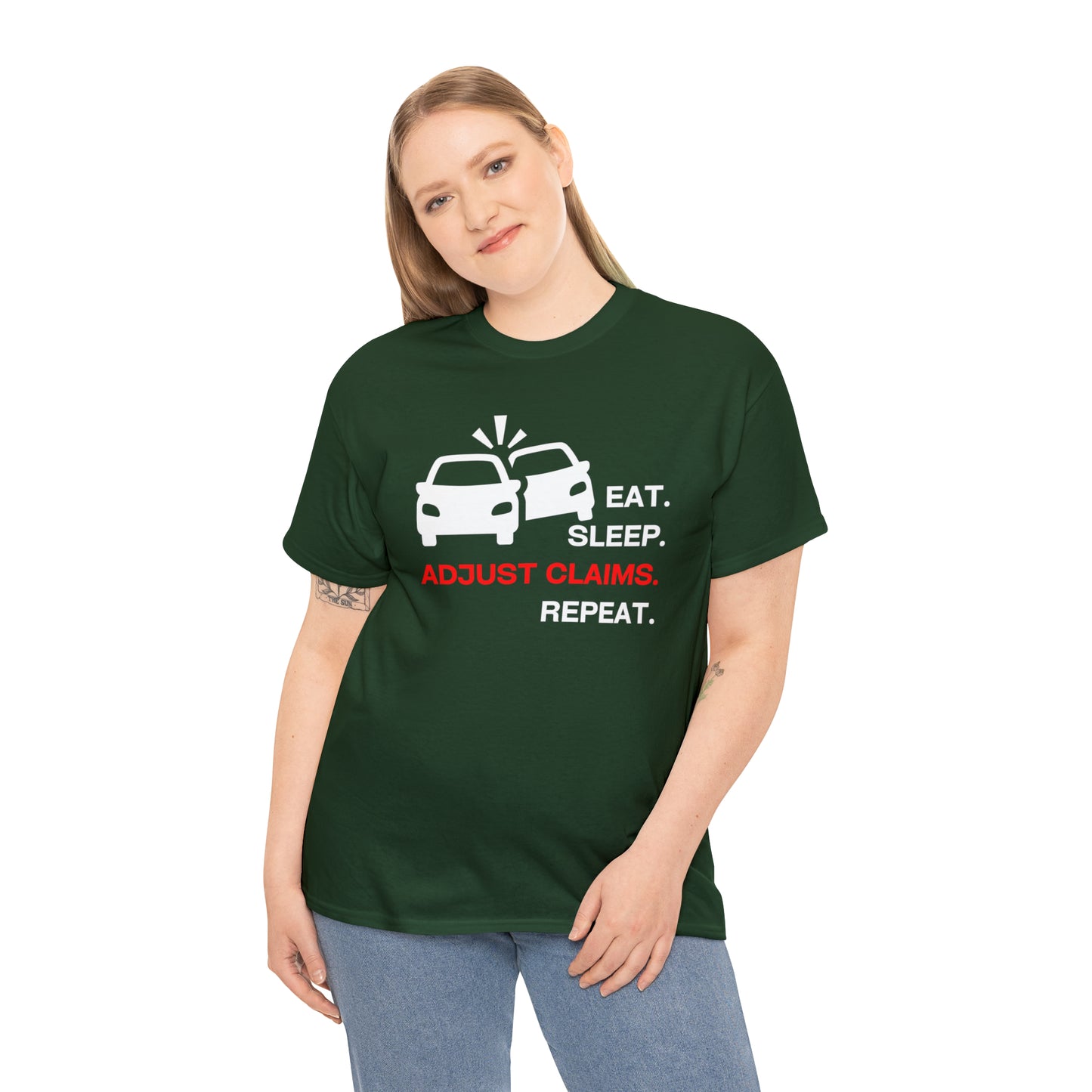 Claims Adjuster (Double Car/ White Print) Unisex Heavy Cotton Tee