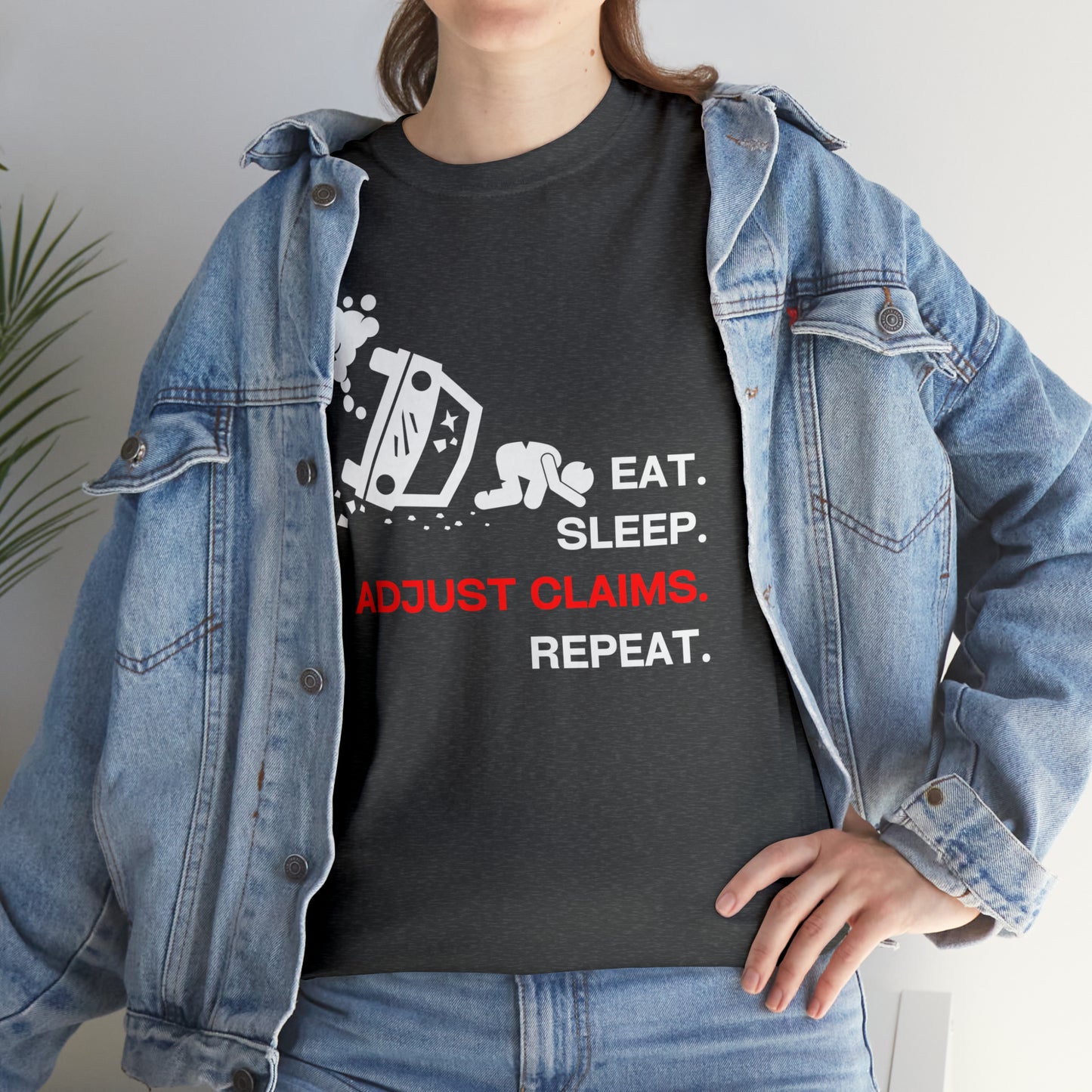 Claims Adjuster (Car Flip/Driver/White) Unisex Heavy Cotton Tee