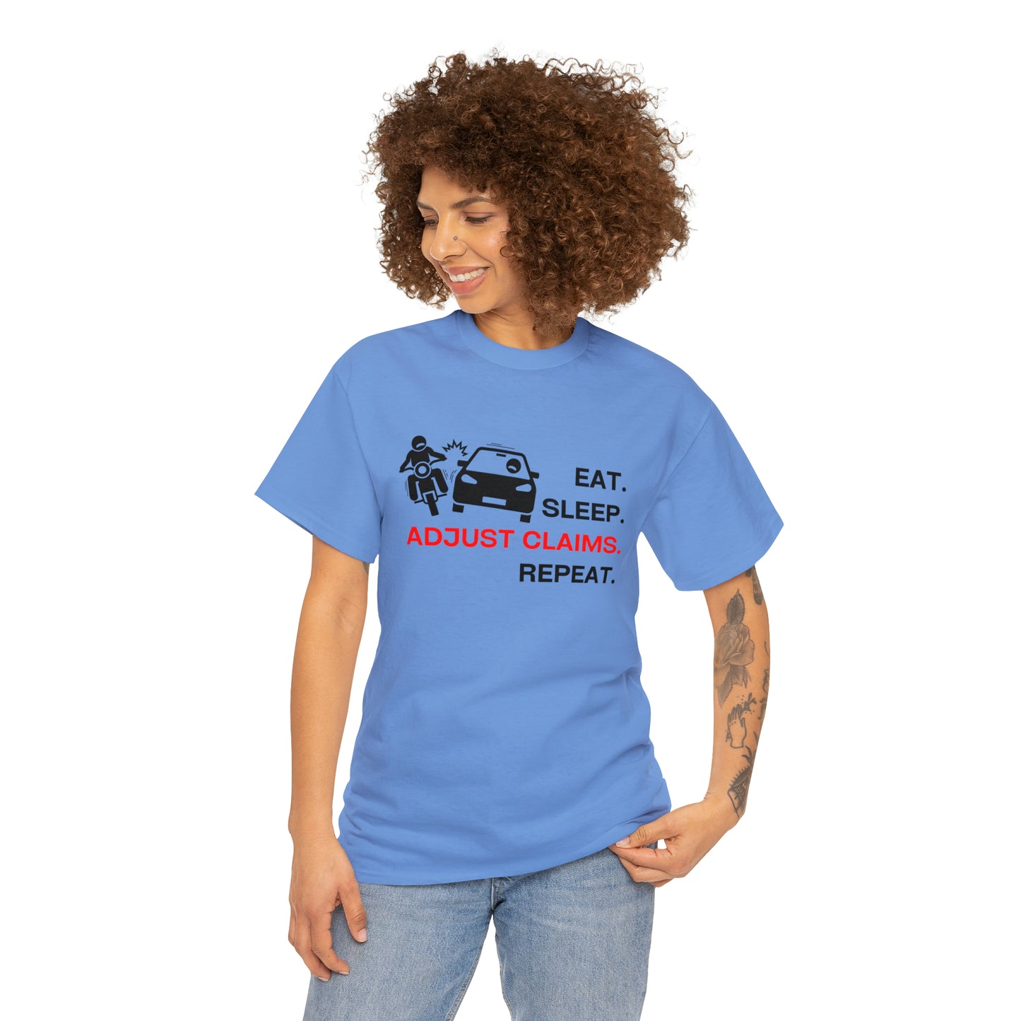 Claims Adjuster (Motorcyclist / Car / Black) Unisex Heavy Cotton Tee