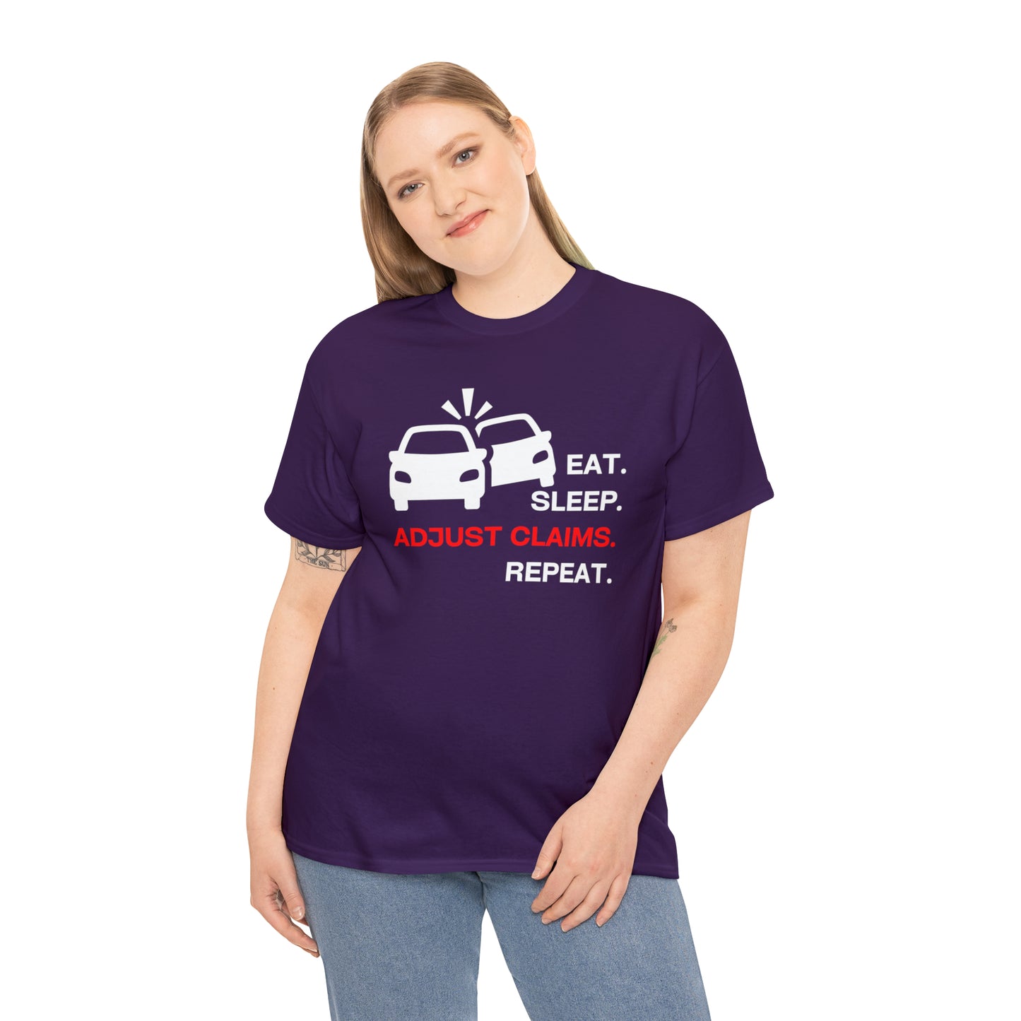Claims Adjuster (Double Car/ White Print) Unisex Heavy Cotton Tee