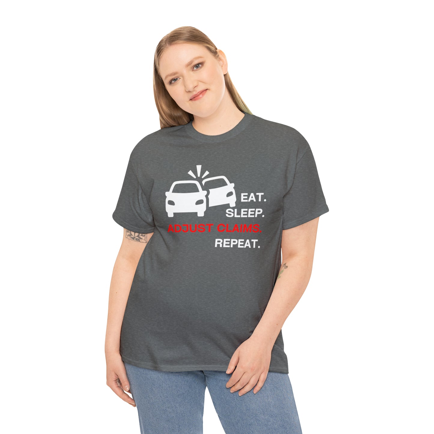 Claims Adjuster (Double Car/ White Print) Unisex Heavy Cotton Tee