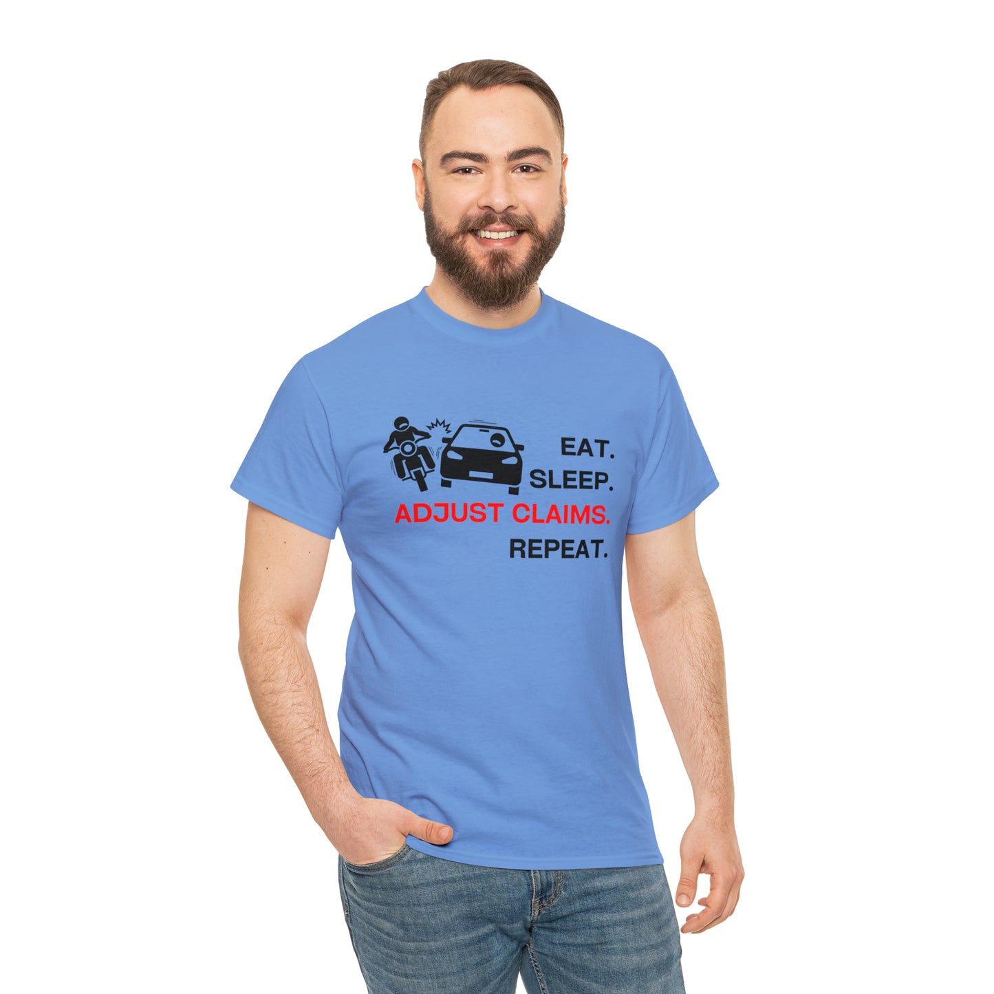 Claims Adjuster (Motorcyclist / Car / Black) Unisex Heavy Cotton Tee