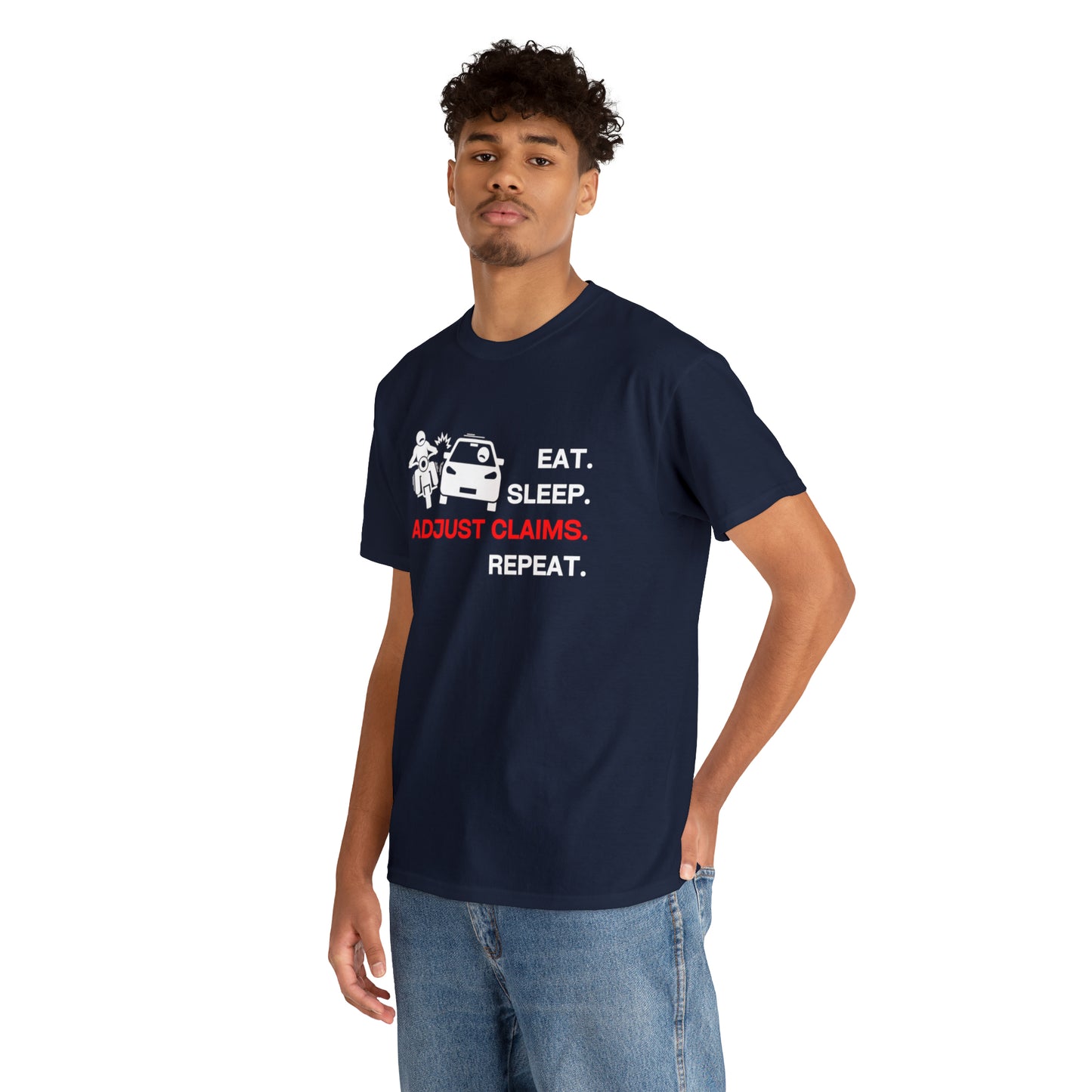 Claims Adjuster (Motorcyclist / Car / White) Unisex Heavy Cotton Tee