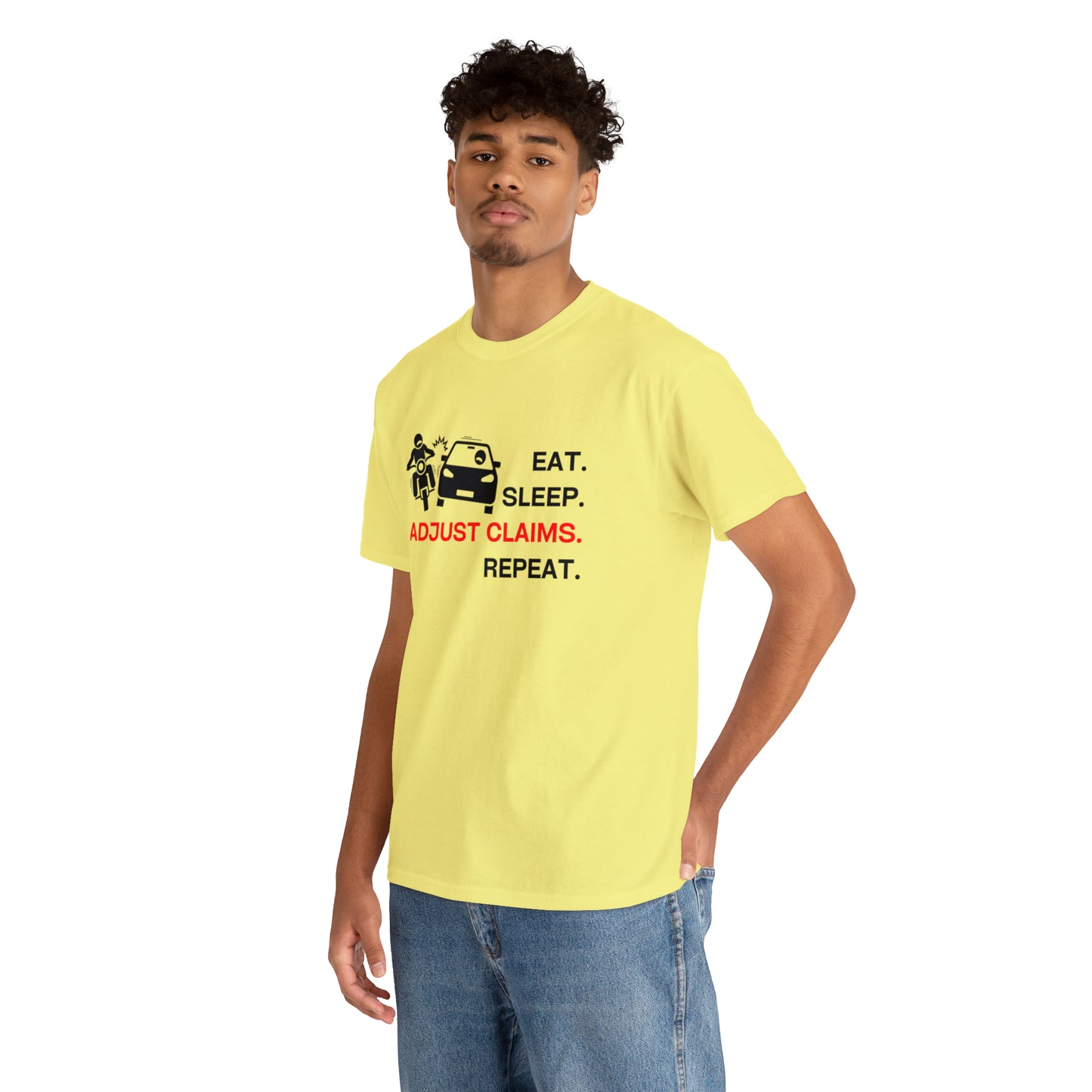 Claims Adjuster (Motorcyclist / Car / Black) Unisex Heavy Cotton Tee