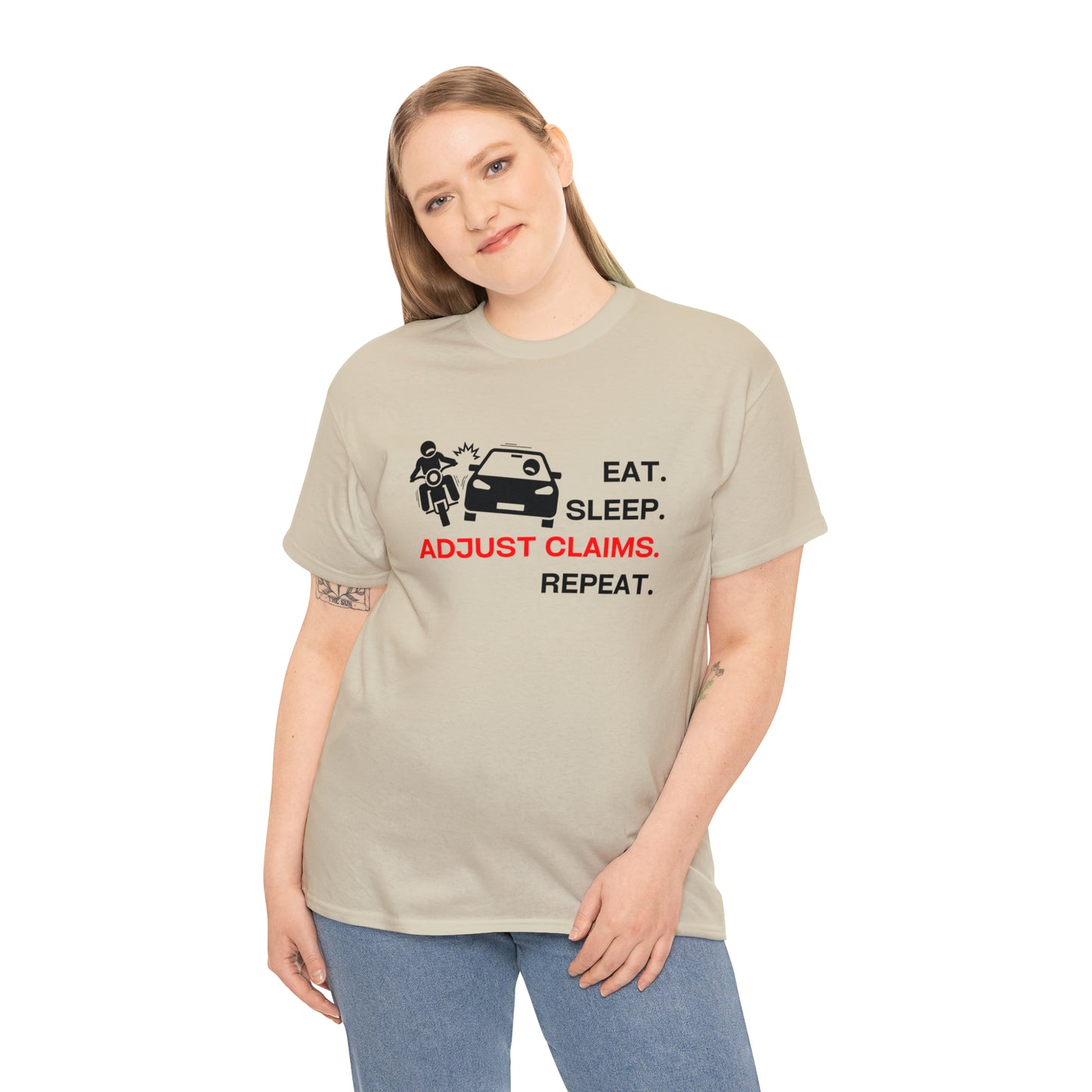 Claims Adjuster (Motorcyclist / Car / Black) Unisex Heavy Cotton Tee