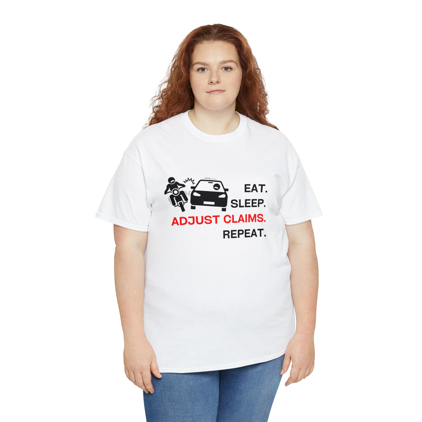 Claims Adjuster (Motorcyclist / Car / Black) Unisex Heavy Cotton Tee