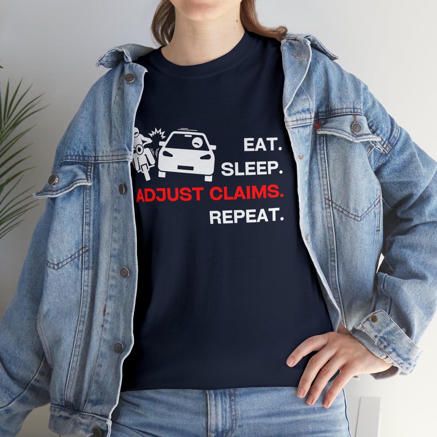 Claims Adjuster (Motorcyclist / Car / White) Unisex Heavy Cotton Tee