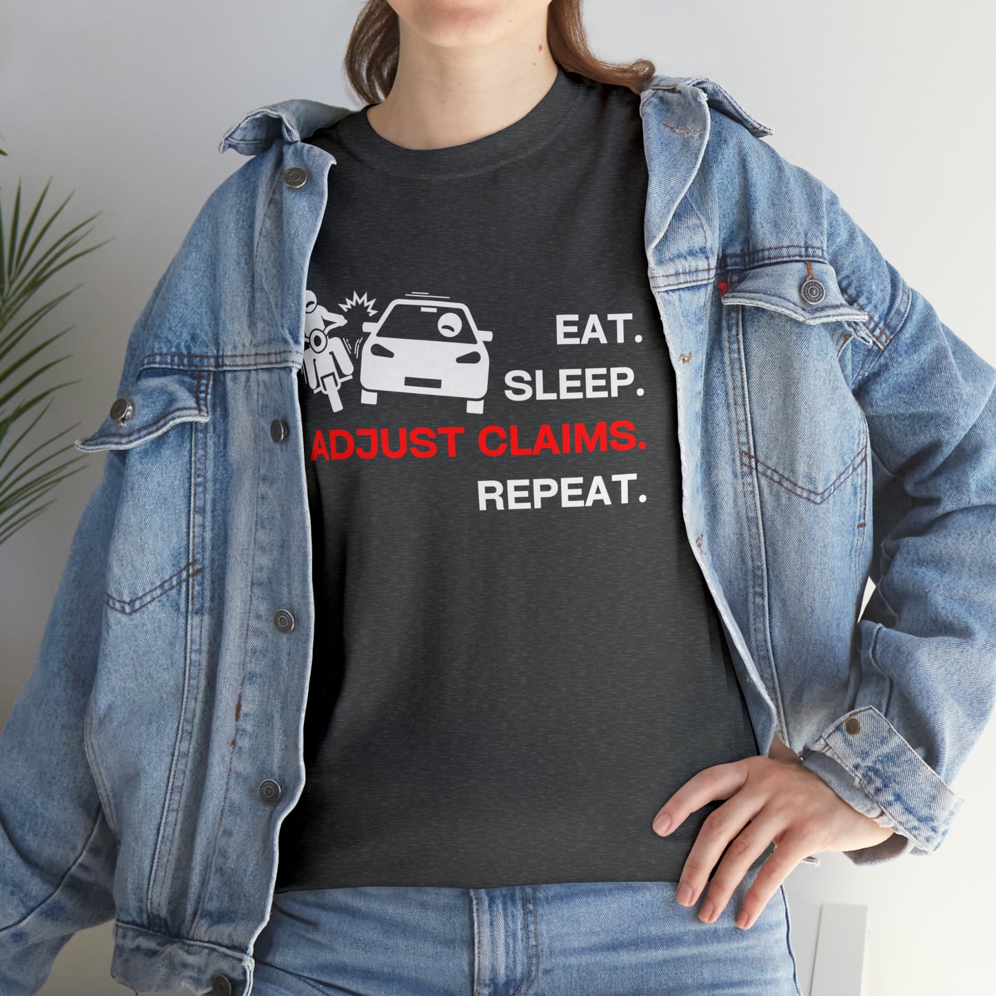 Claims Adjuster (Motorcyclist / Car / White) Unisex Heavy Cotton Tee