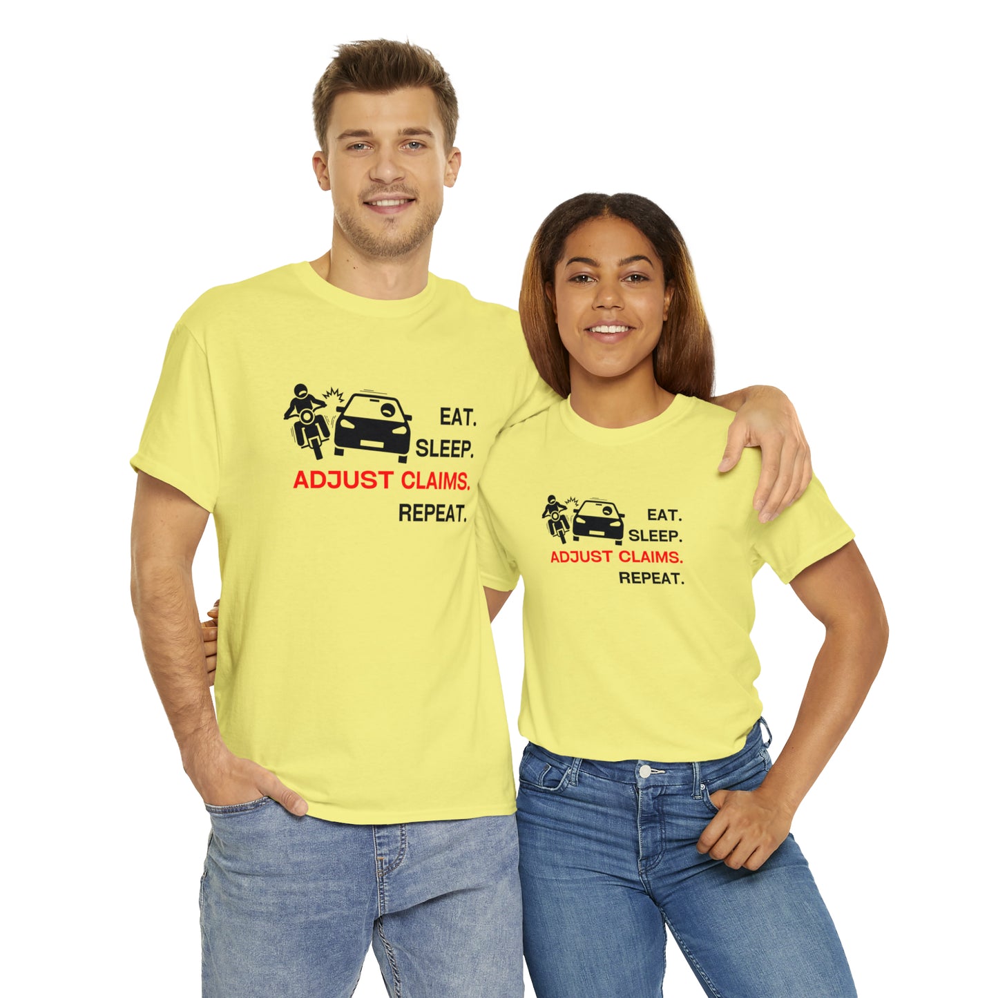 Claims Adjuster (Motorcyclist / Car / Black) Unisex Heavy Cotton Tee
