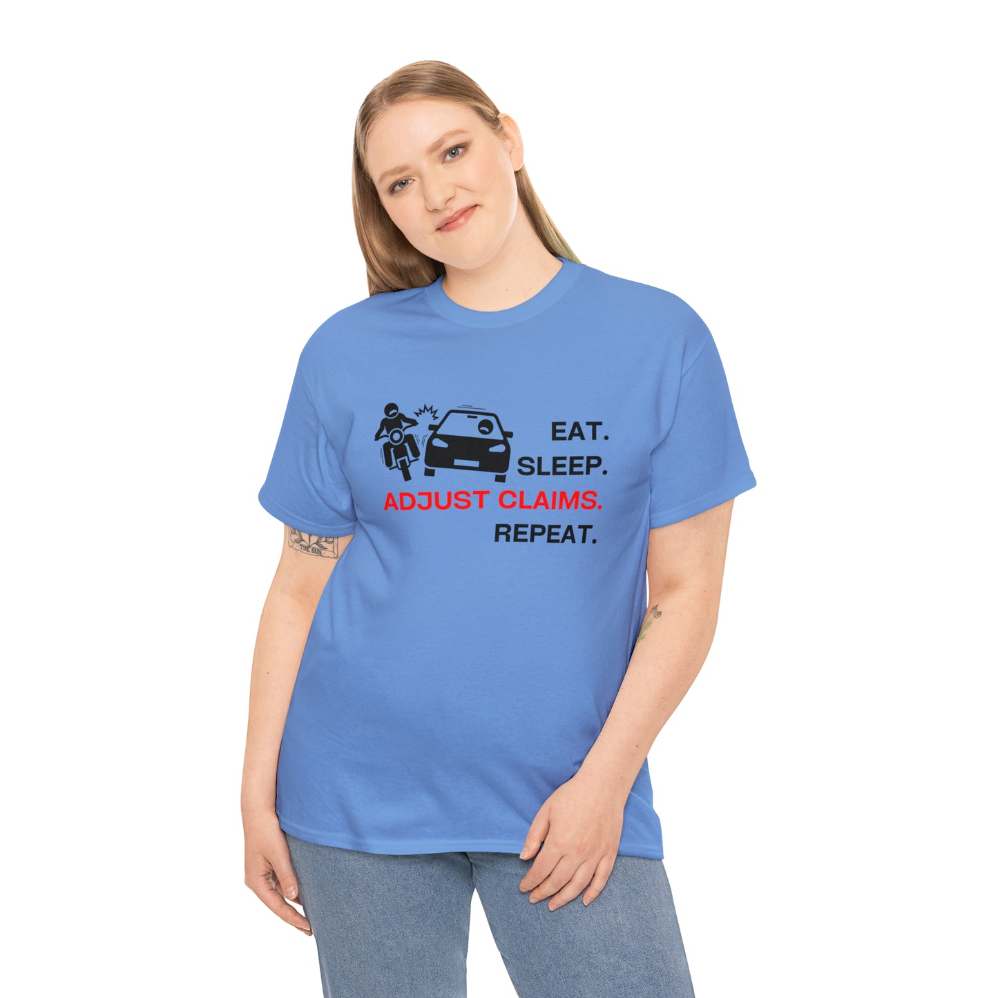 Claims Adjuster (Motorcyclist / Car / Black) Unisex Heavy Cotton Tee