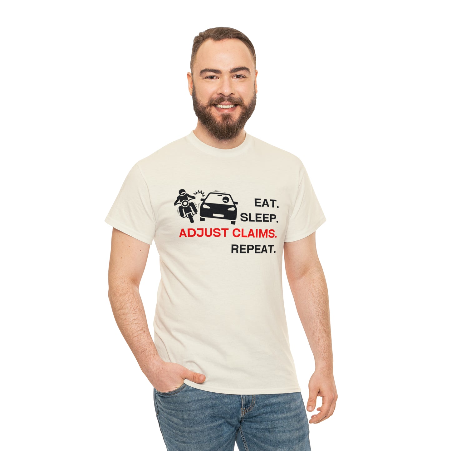 Claims Adjuster (Motorcyclist / Car / Black) Unisex Heavy Cotton Tee