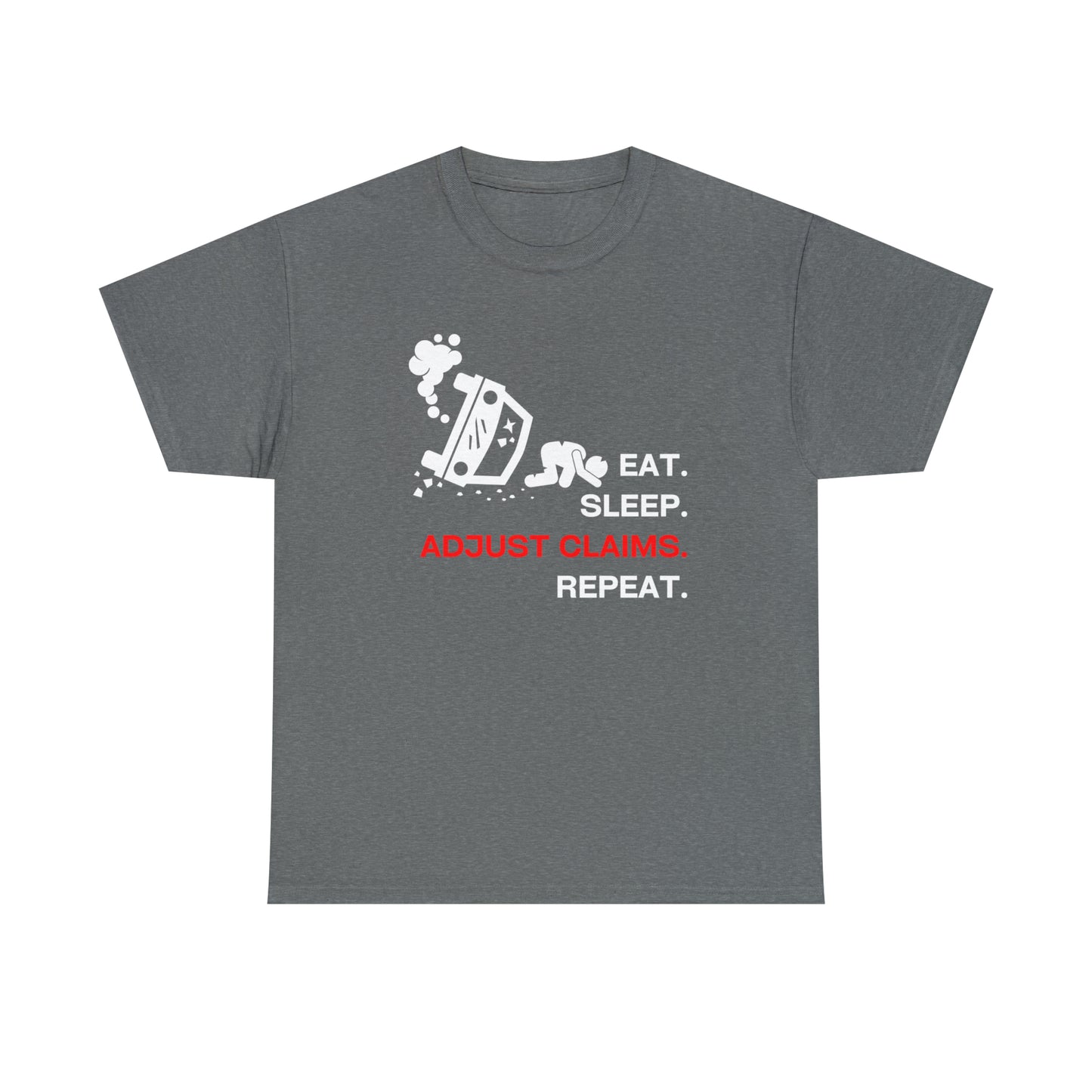 Claims Adjuster (Car Flip/Driver/White) Unisex Heavy Cotton Tee