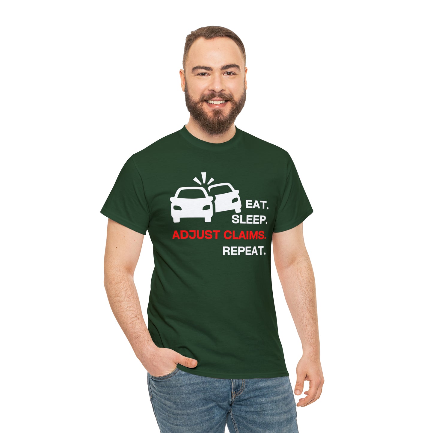Claims Adjuster (Double Car/ White Print) Unisex Heavy Cotton Tee
