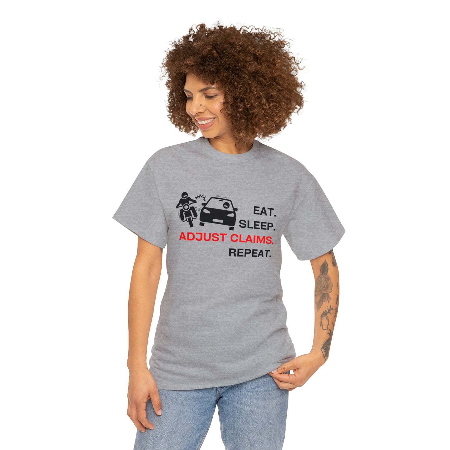 Claims Adjuster (Motorcyclist / Car / Black) Unisex Heavy Cotton Tee
