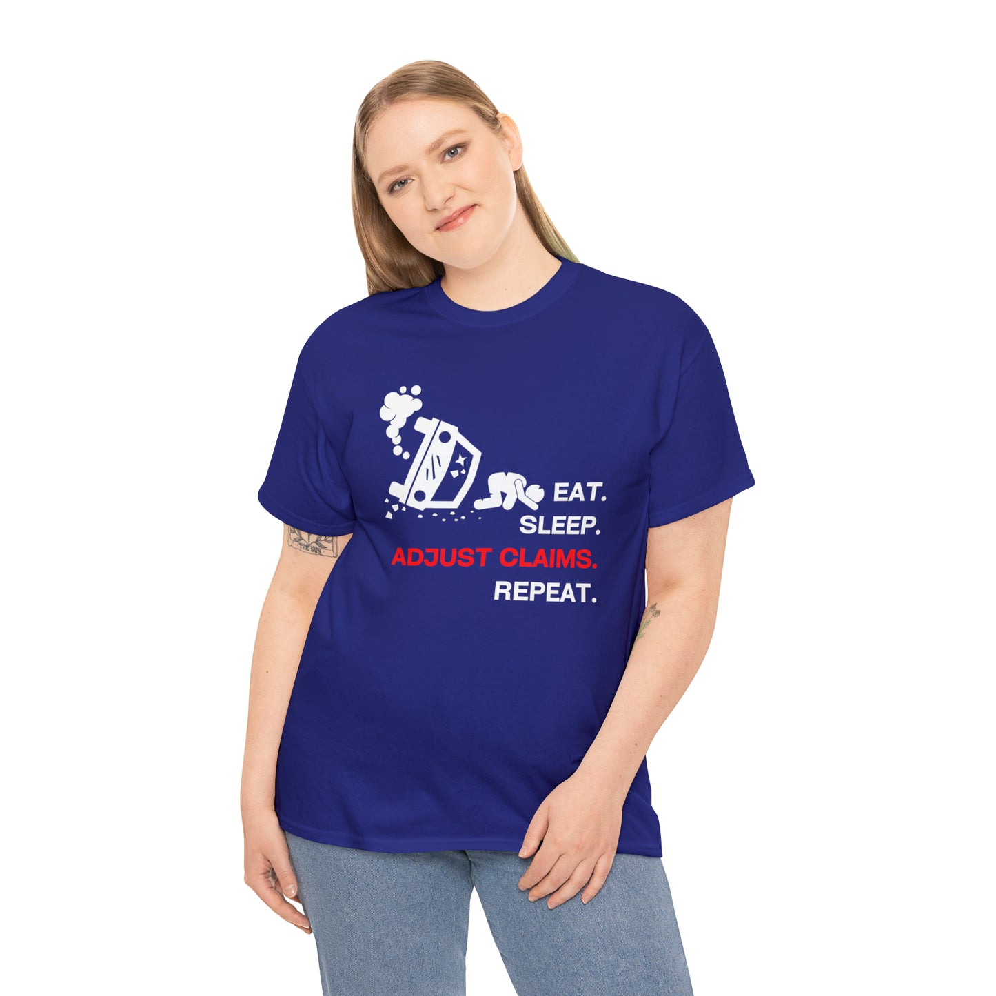 Claims Adjuster (Car Flip/Driver/White) Unisex Heavy Cotton Tee