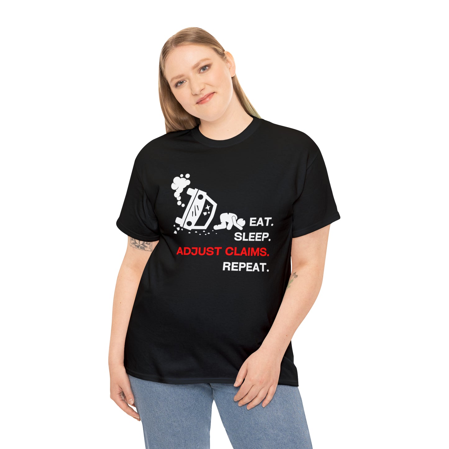 Claims Adjuster (Car Flip/Driver/White) Unisex Heavy Cotton Tee