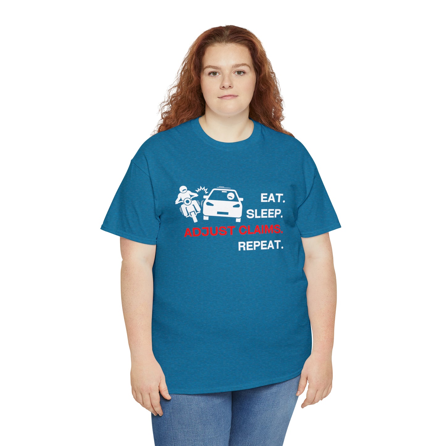 Claims Adjuster (Motorcyclist / Car / White) Unisex Heavy Cotton Tee
