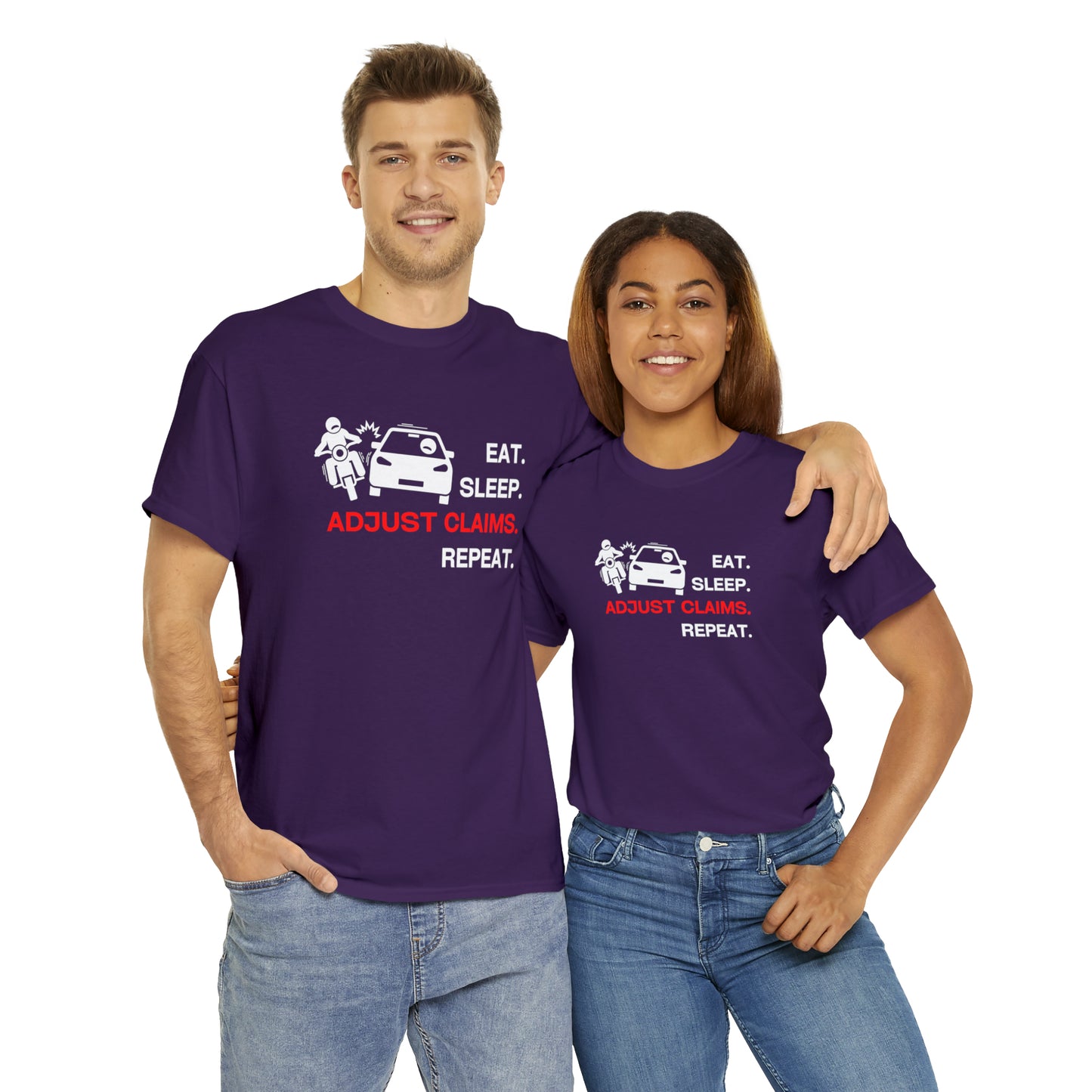 Claims Adjuster (Motorcyclist / Car / White) Unisex Heavy Cotton Tee