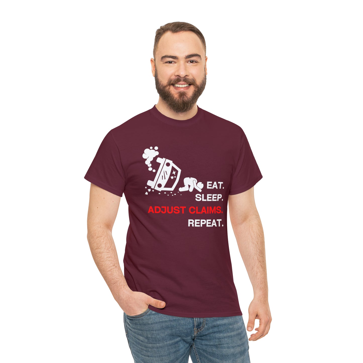 Claims Adjuster (Car Flip/Driver/White) Unisex Heavy Cotton Tee