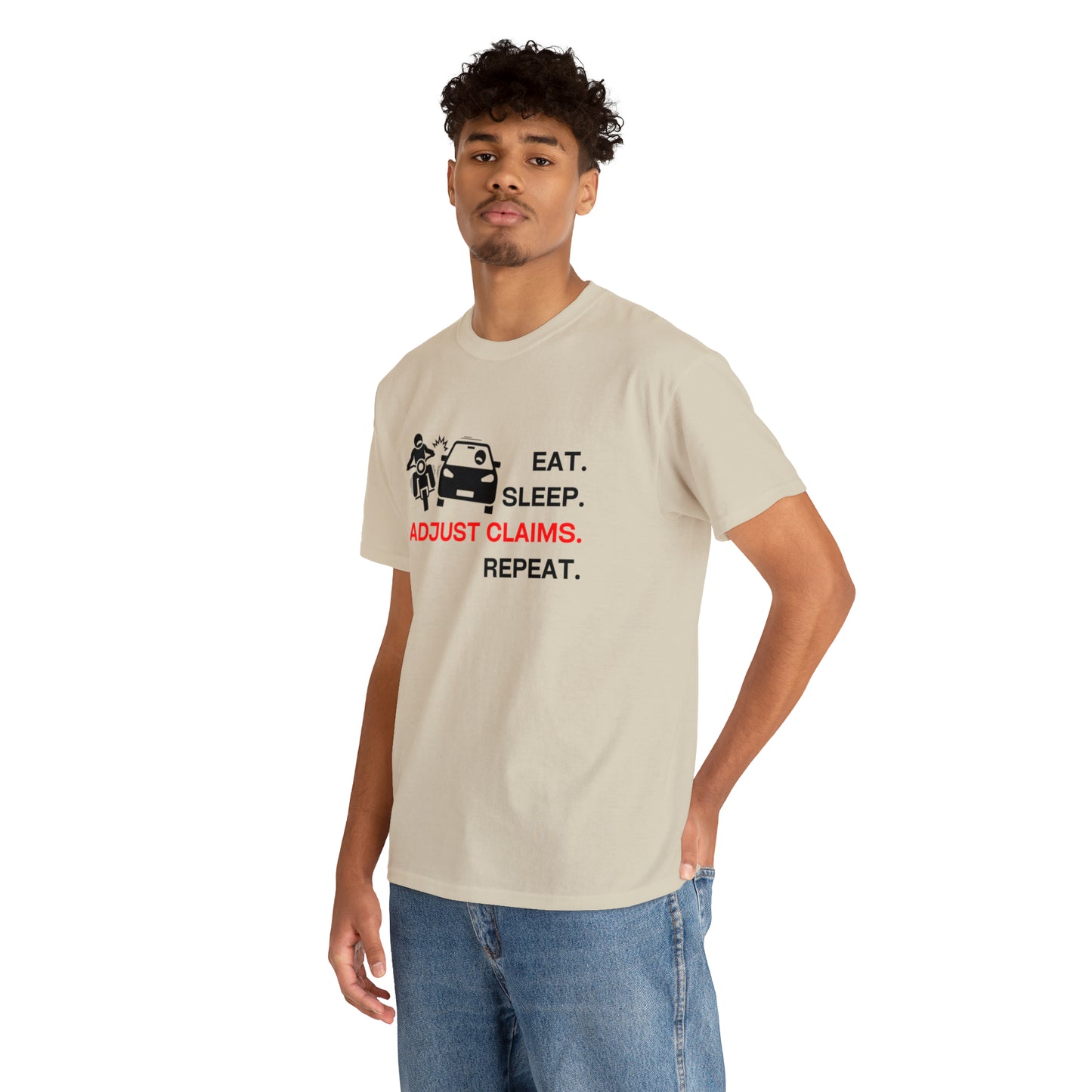 Claims Adjuster (Motorcyclist / Car / Black) Unisex Heavy Cotton Tee