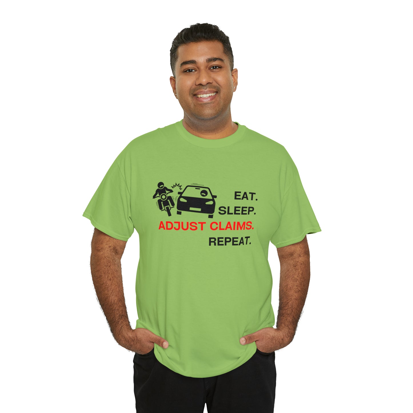 Claims Adjuster (Motorcyclist / Car / Black) Unisex Heavy Cotton Tee