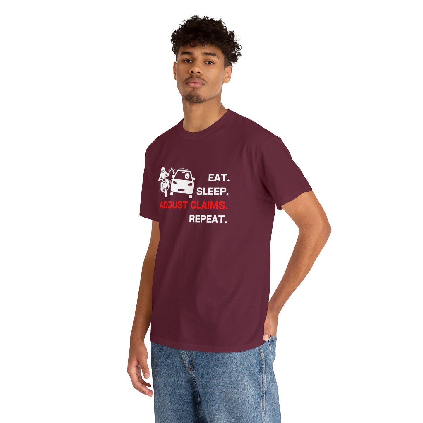 Claims Adjuster (Motorcyclist / Car / White) Unisex Heavy Cotton Tee