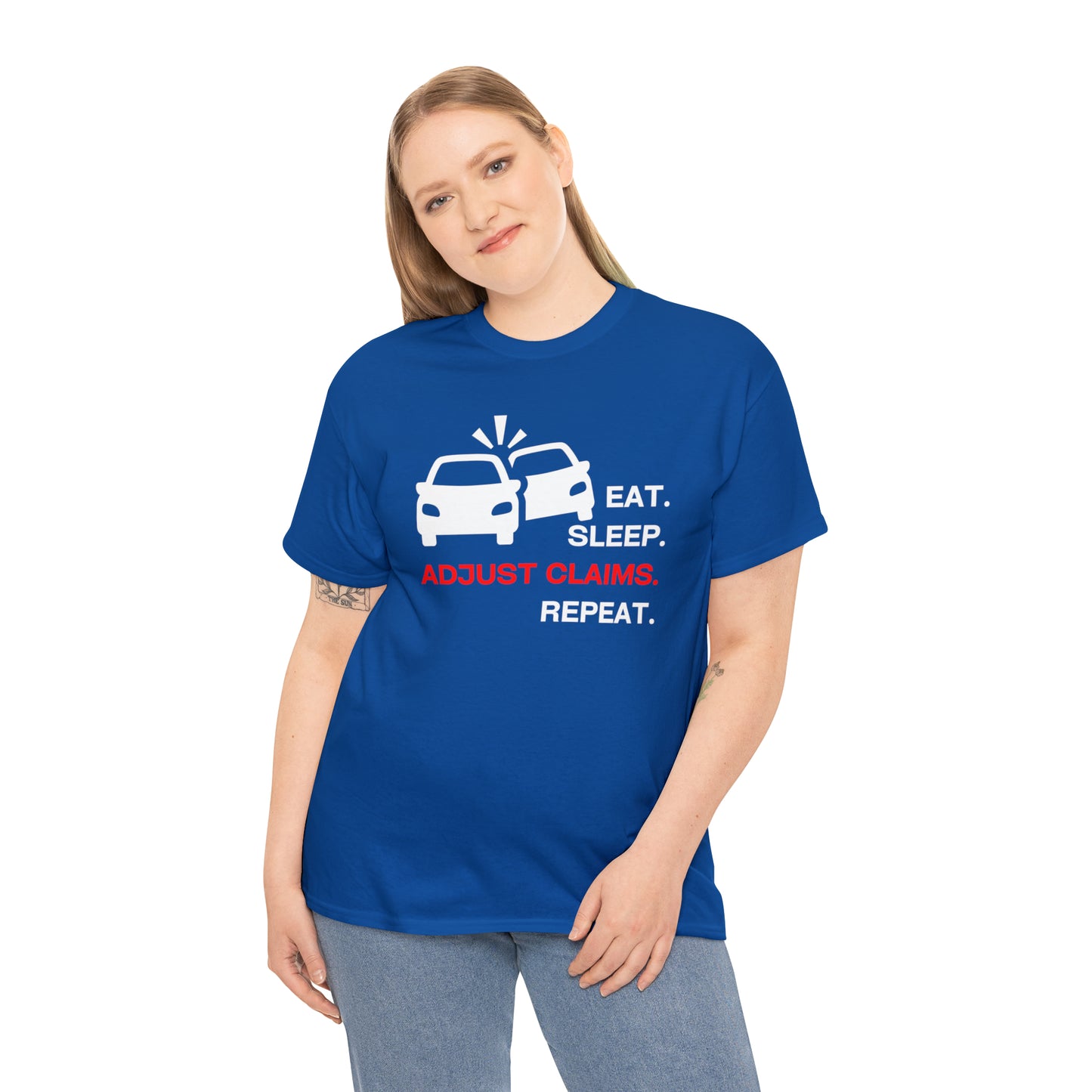 Claims Adjuster (Double Car/ White Print) Unisex Heavy Cotton Tee