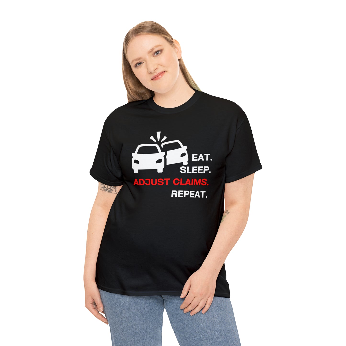 Claims Adjuster (Double Car/ White Print) Unisex Heavy Cotton Tee