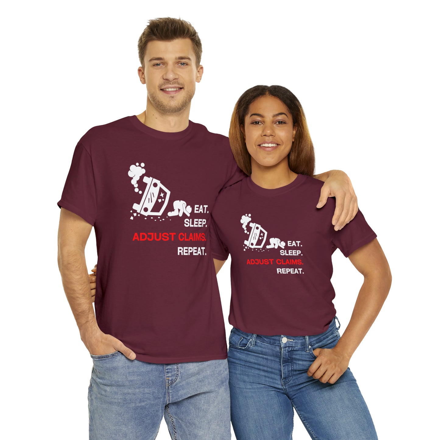 Claims Adjuster (Car Flip/Driver/White) Unisex Heavy Cotton Tee