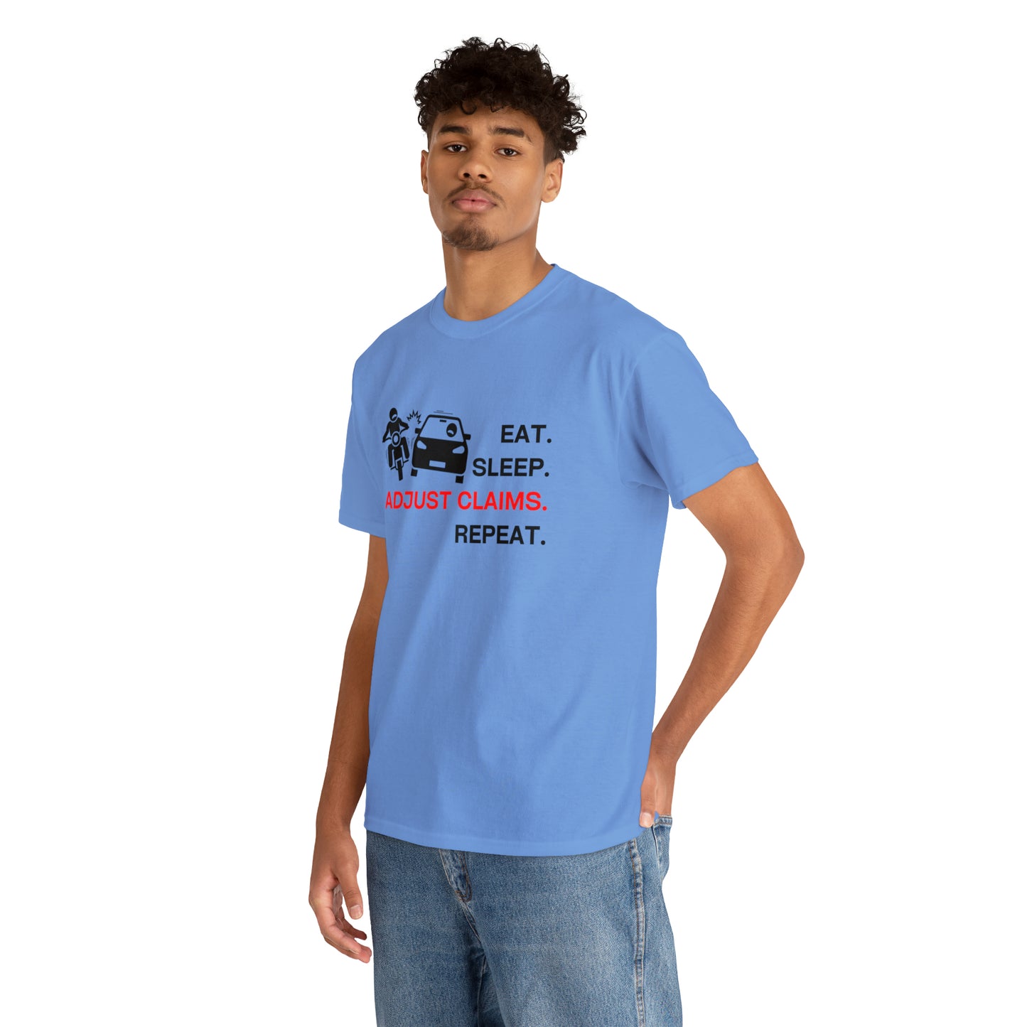 Claims Adjuster (Motorcyclist / Car / Black) Unisex Heavy Cotton Tee