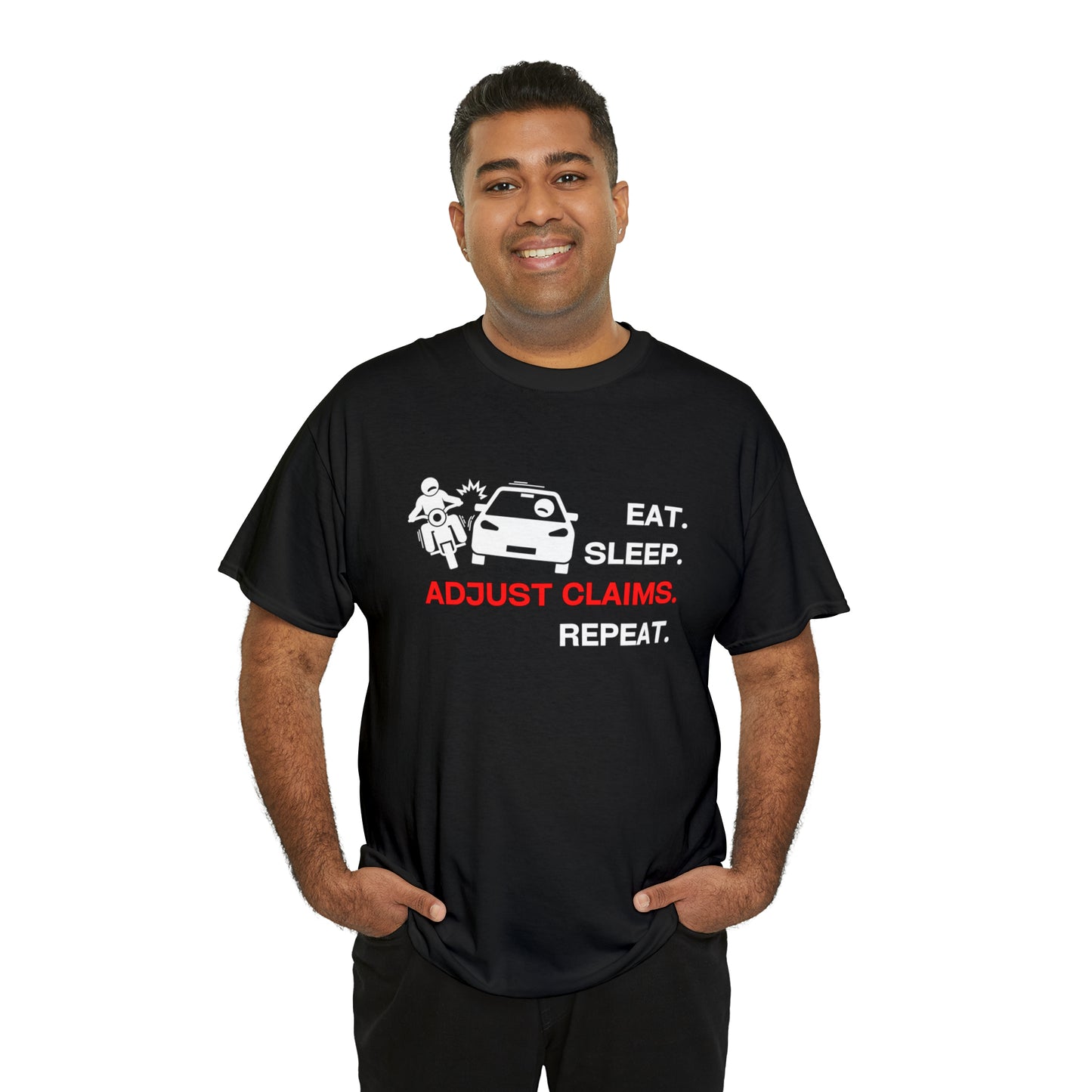 Claims Adjuster (Motorcyclist / Car / White) Unisex Heavy Cotton Tee