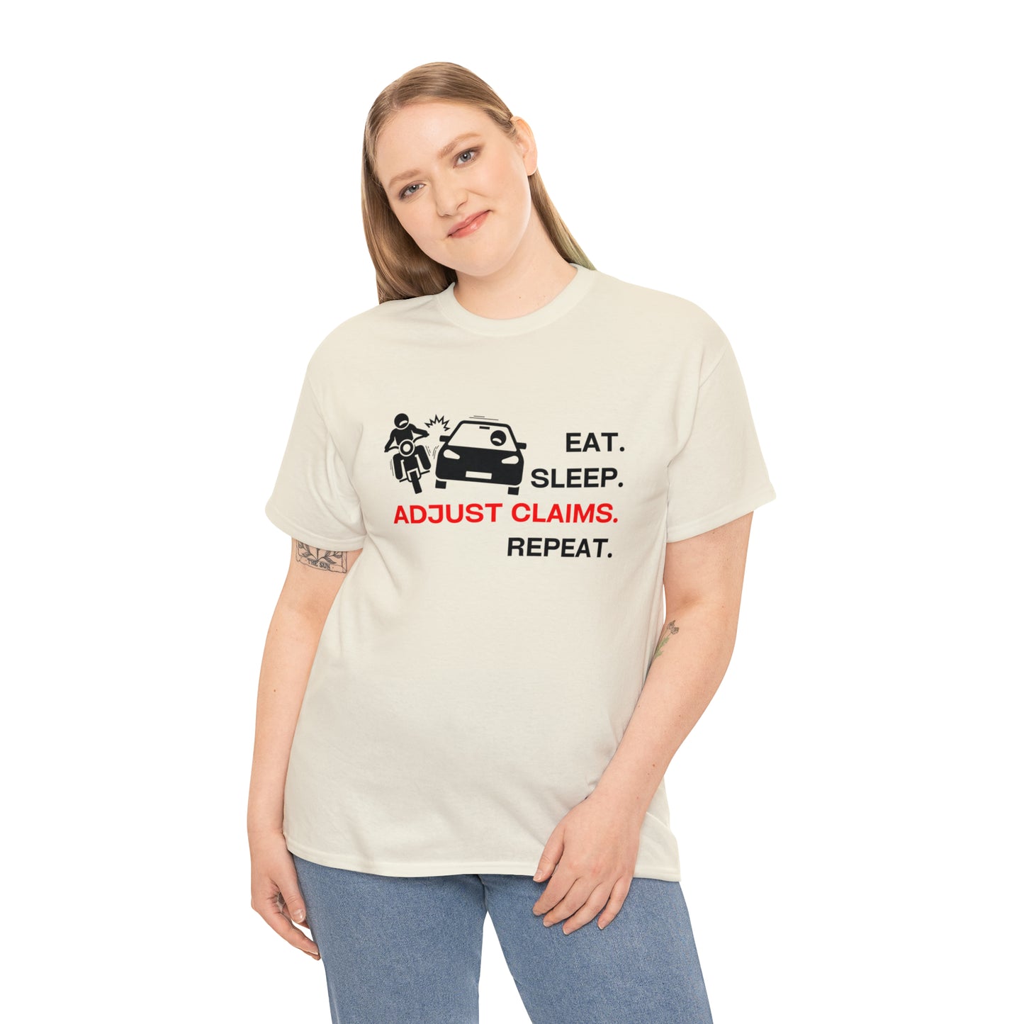 Claims Adjuster (Motorcyclist / Car / Black) Unisex Heavy Cotton Tee