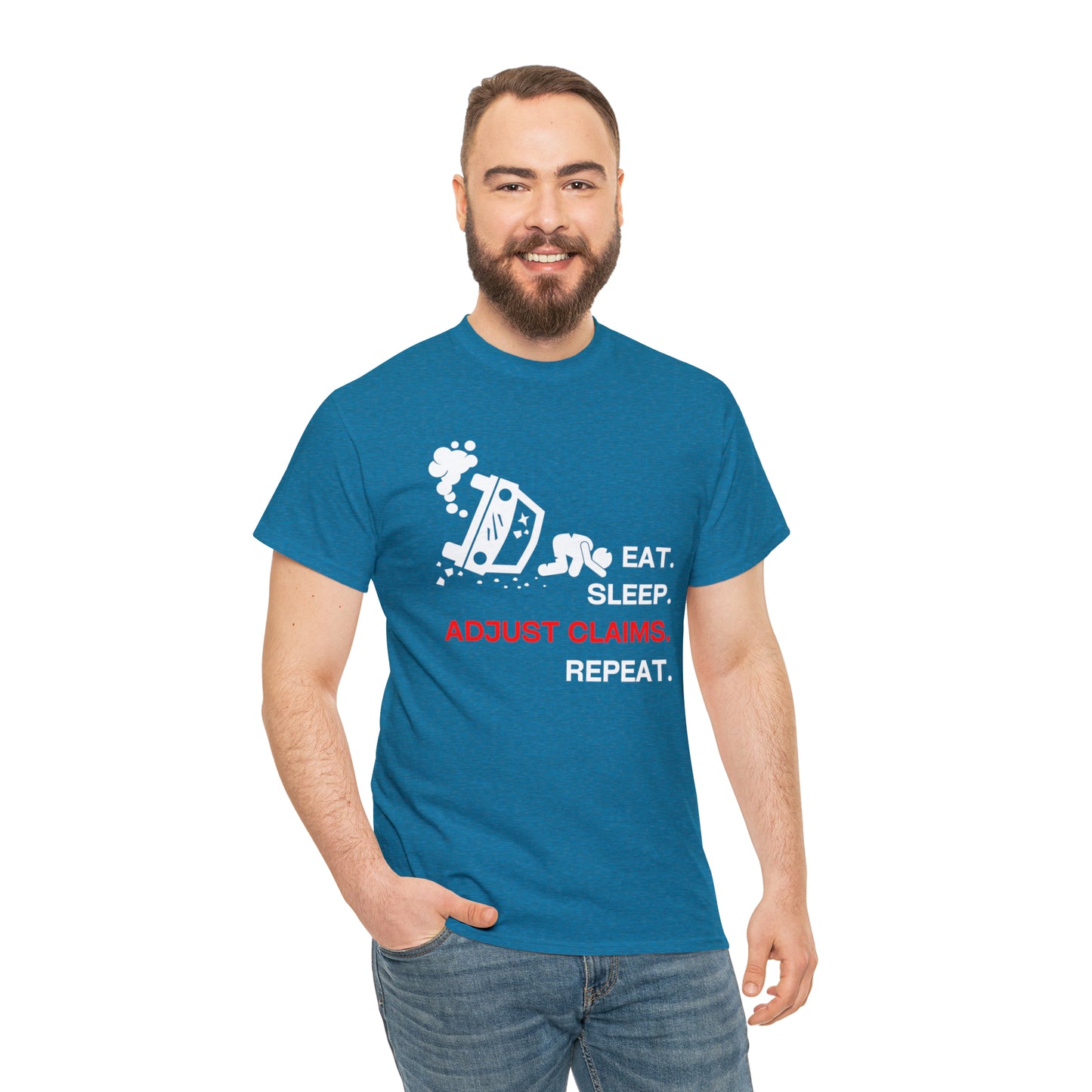 Claims Adjuster (Car Flip/Driver/White) Unisex Heavy Cotton Tee